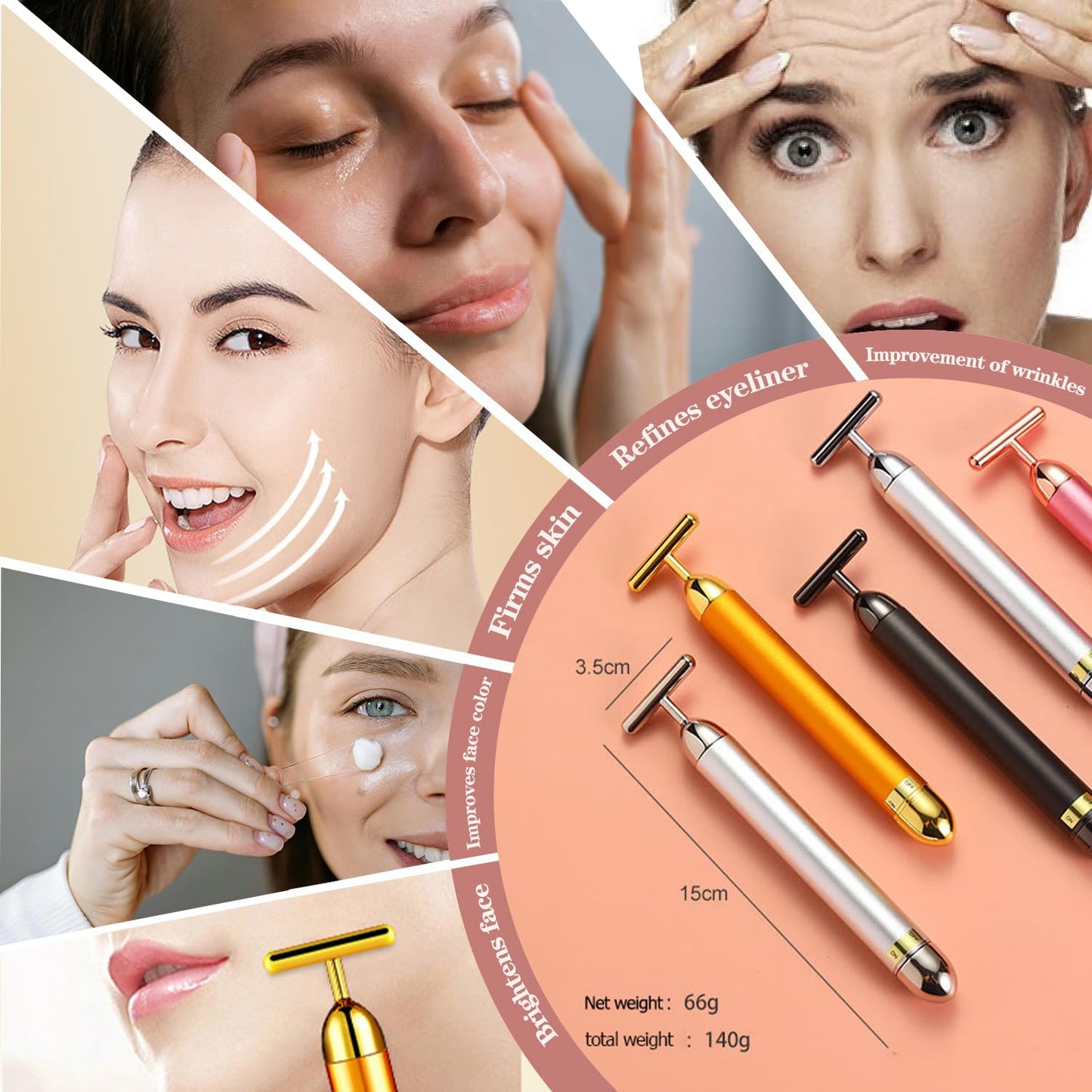 AMZVEZO Beauty Bar masajeador facial de oro de 24 quilates, herramienta en forma de T para el cuidado de la piel con diseño ergonómico (gris)