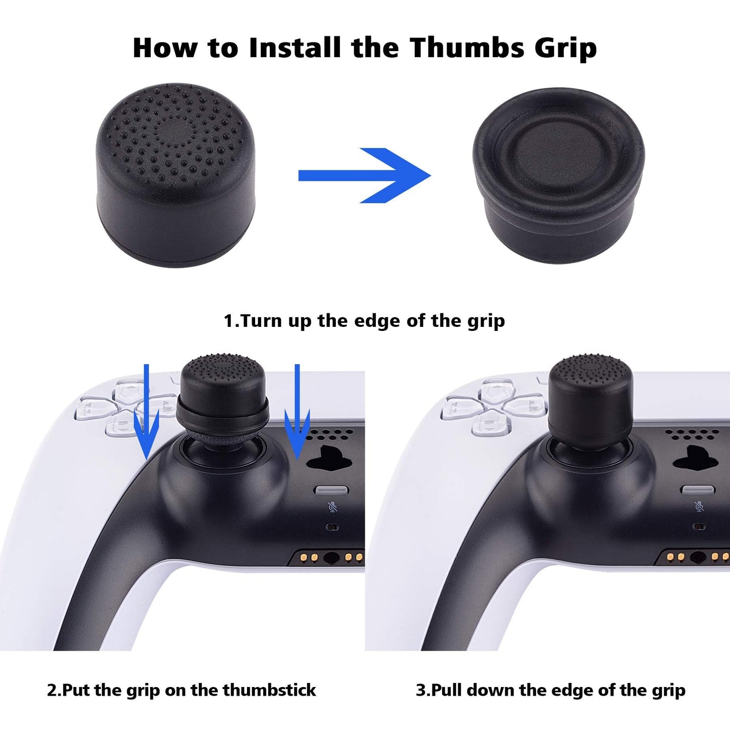 Agarres para el Pulgar PlayVital Negro con 3 Alturas de Convexo y Cóncavo para PS5 PS4 Xbox Series X/S One Switch Pro