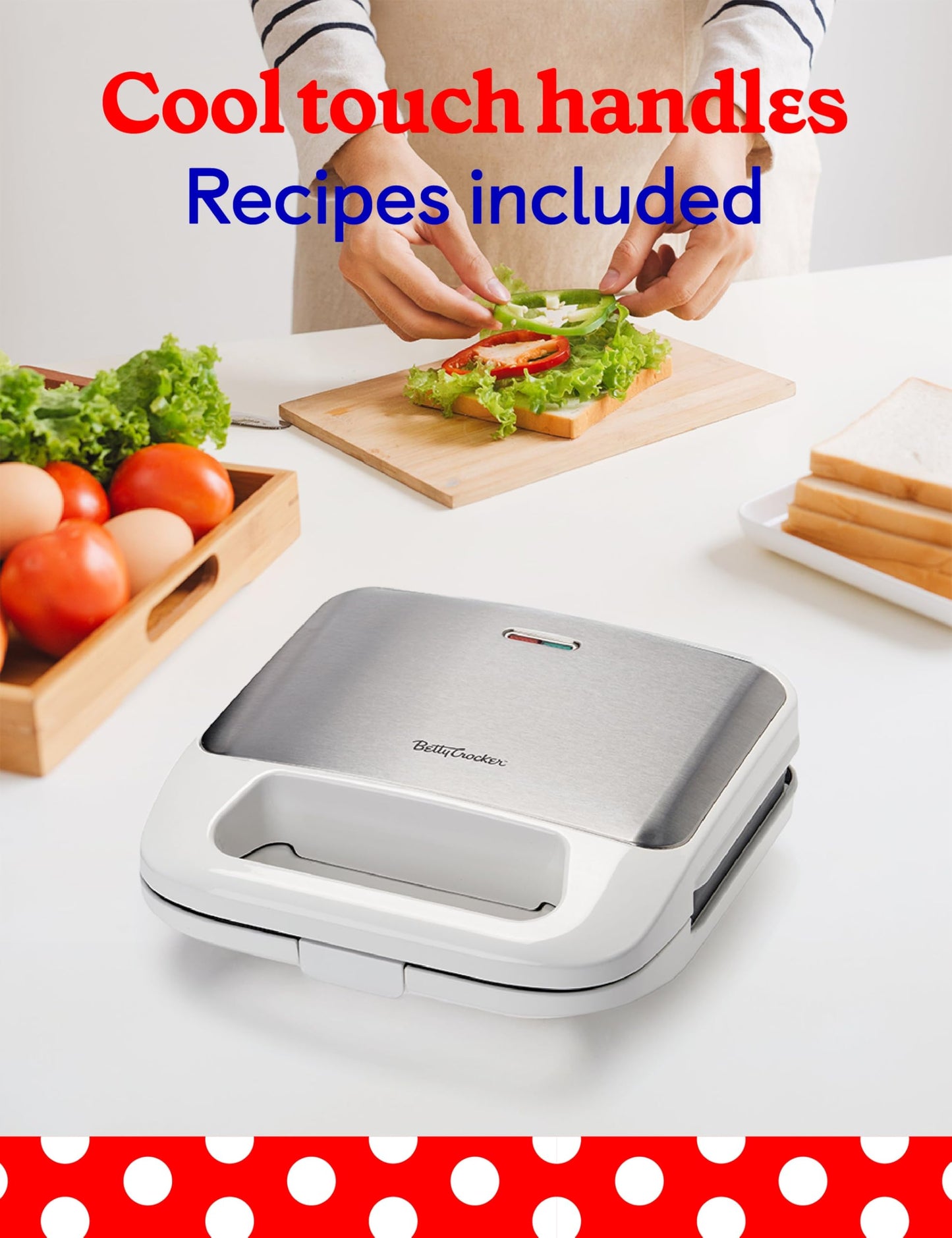 Betty Crocker 3 en 1 - Parrilla para interior, sándwich/Panini Press & Waffle Maker Plus, parrilla eléctrica interior con placas antiadherentes intercambiables, 750 W, BC-4965W, color blanco