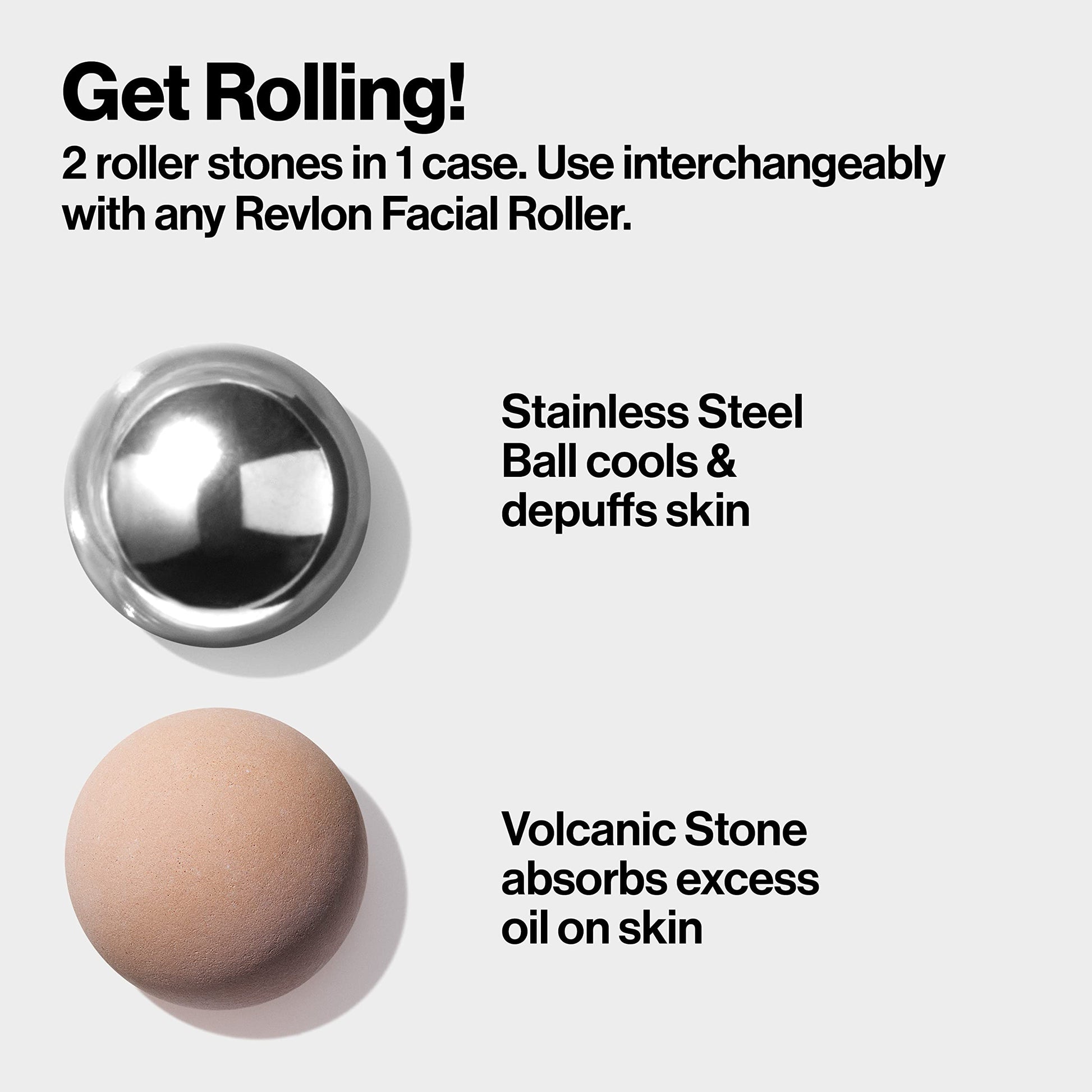 Revlon Oil Absorbing & Cooling Facial Roller Refill Pack with Stainless Steel & Lava Stones in Storage Case, Eco-Friendly, Easy to Clean, 1 count