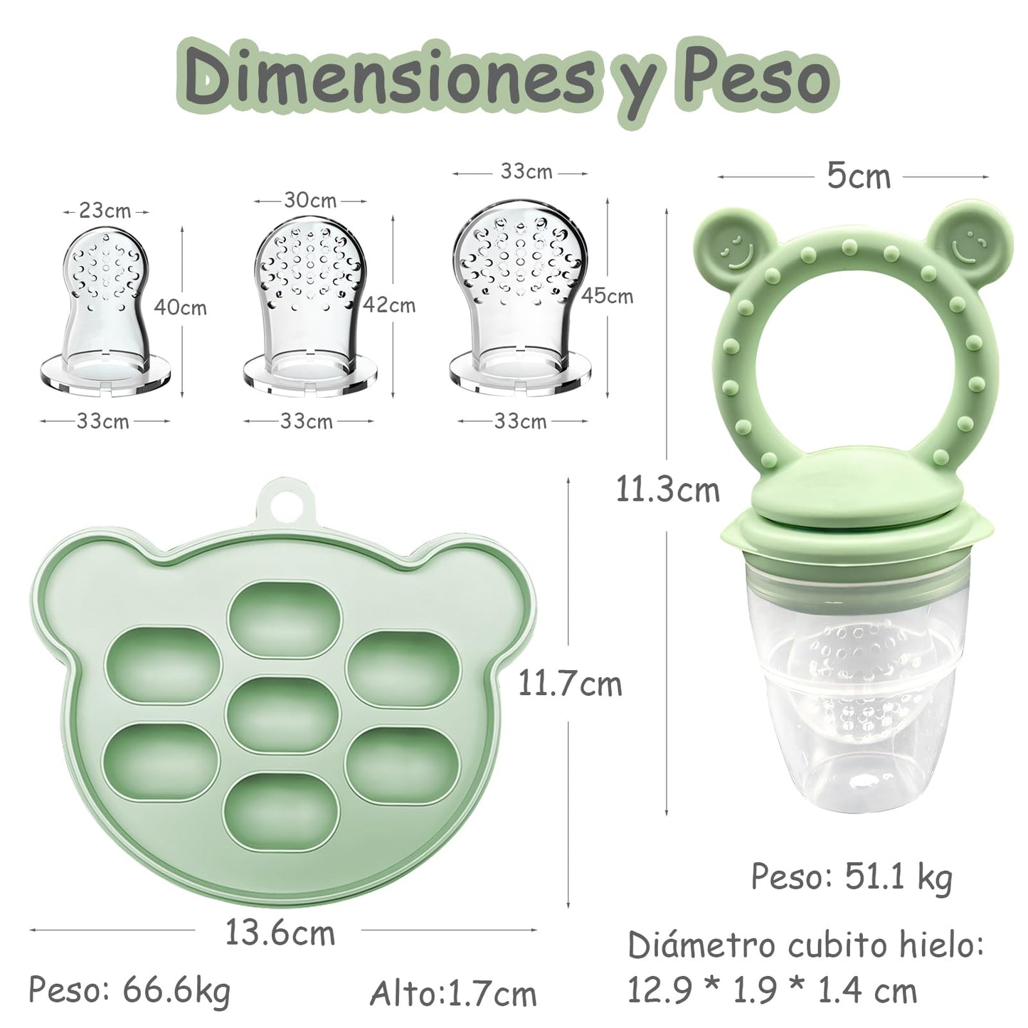 EHRHDKNS Bandeja Congeladora de Alimentos para Bebés Sin BPA, Adecuado para la Introducción Segura de Alimentos, Fruta y Papillas a Partir de los 4 Meses, Fortalece los Dientes del Bebé y le Ayuda a Comer Sano (Verde, Sonriente)