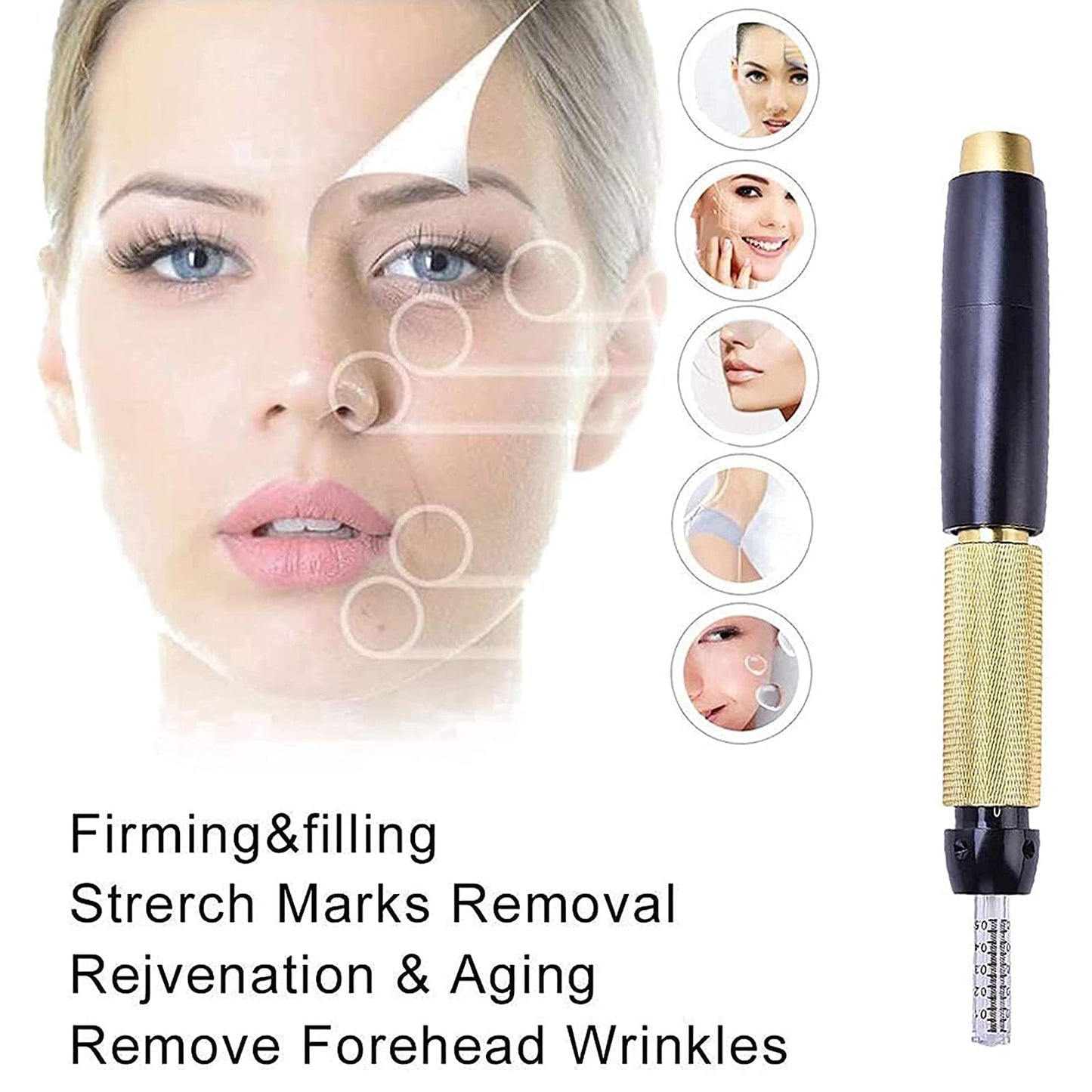 Bolígrafo hialurón de 0,5 ml, nebulizador ajustable de 3 etapas para el cuidado de la piel, para eliminación de arrugas y engrosamiento de los labios
