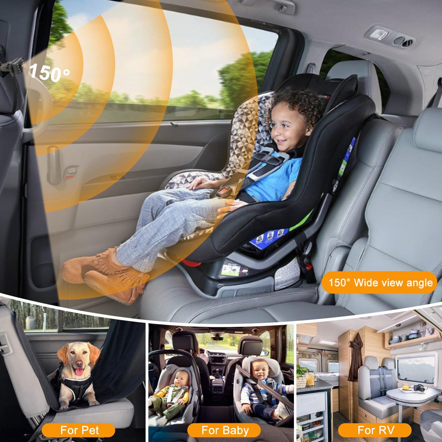 Bebé Coche Espejo, Cámara Coche Bebé Asiento Trasero HD 1080P con Visión Nocturna, Ángulo de Visión Amplio de 150°, Espejo de Coche para Bebés con Giratorio 360°,Espejo Retrovisor Coche Pantalla 4.3''