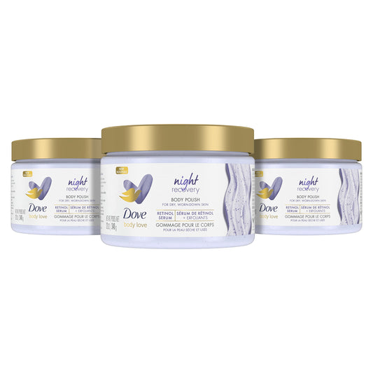 Exfoliante Corporal Dove Body Love Night Recovery con Retinol y Aceites Botánicos, 3 Piezas para Piel Seca