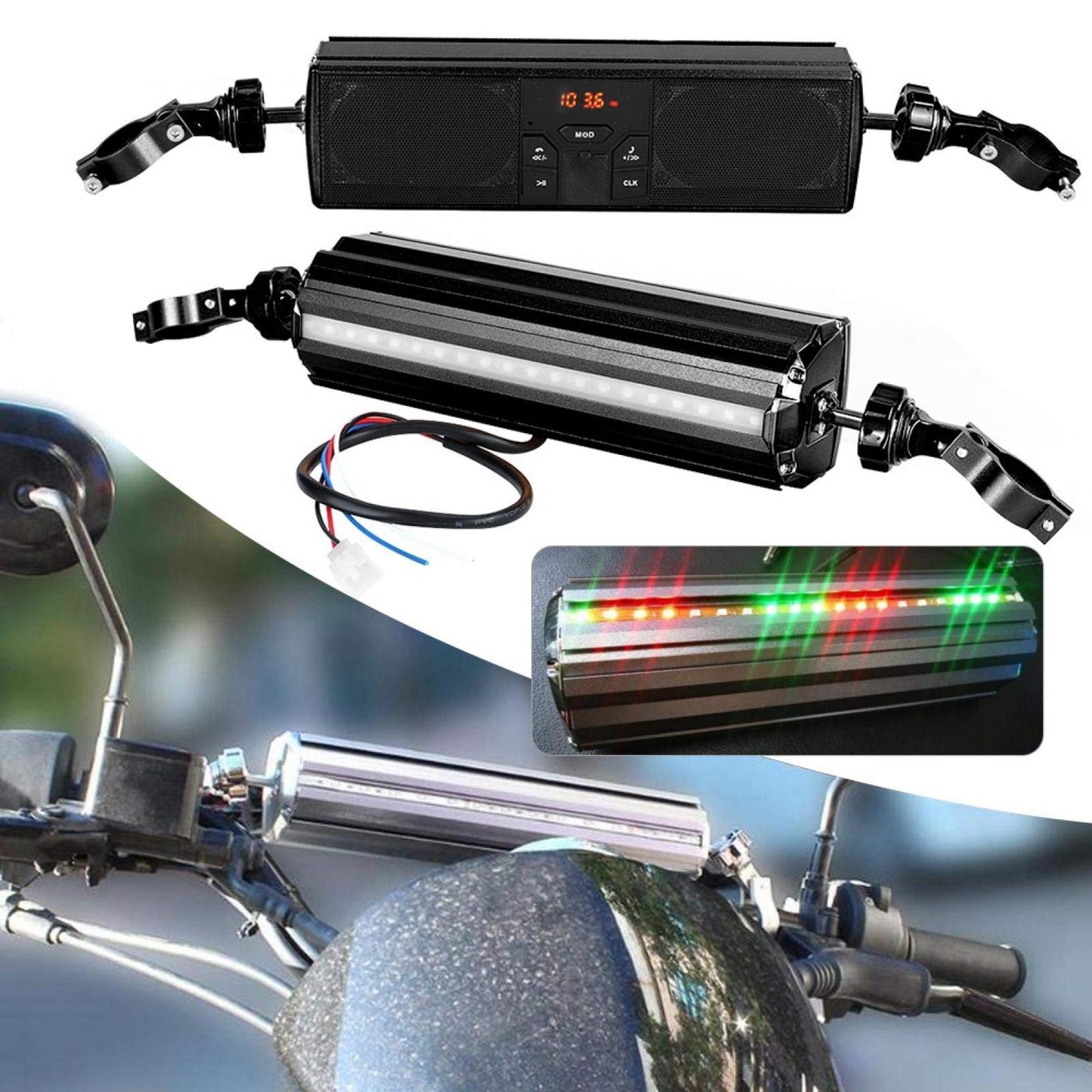estéreo de manillar, altavoz de motocicleta Accesorio de modificación de motocicleta Barra de manillar de sonido de graves mejorado A prueba de agua para motocicleta para(negro)