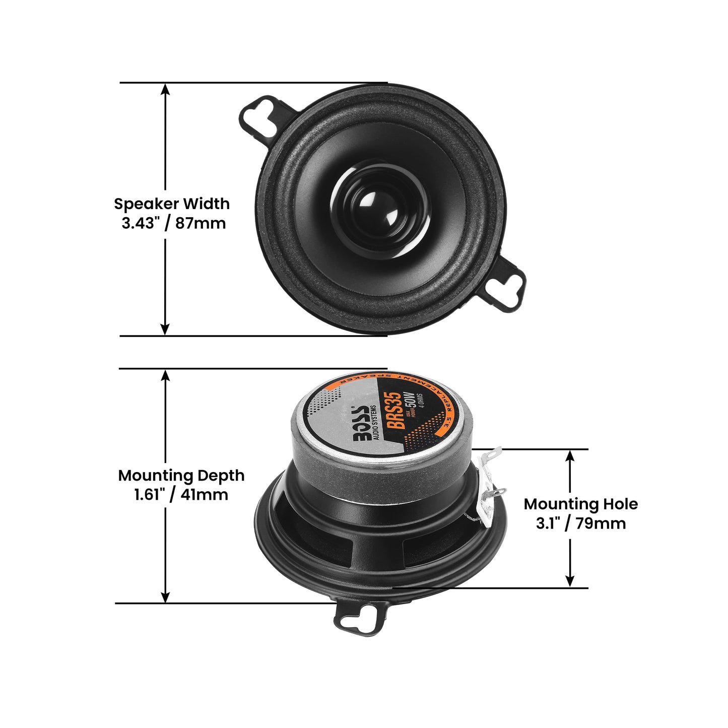 BOSS Audio BRS35 altavoces de repuesto 50 varios auto Altavoz coaxial de 3.5" (8.89 cm)