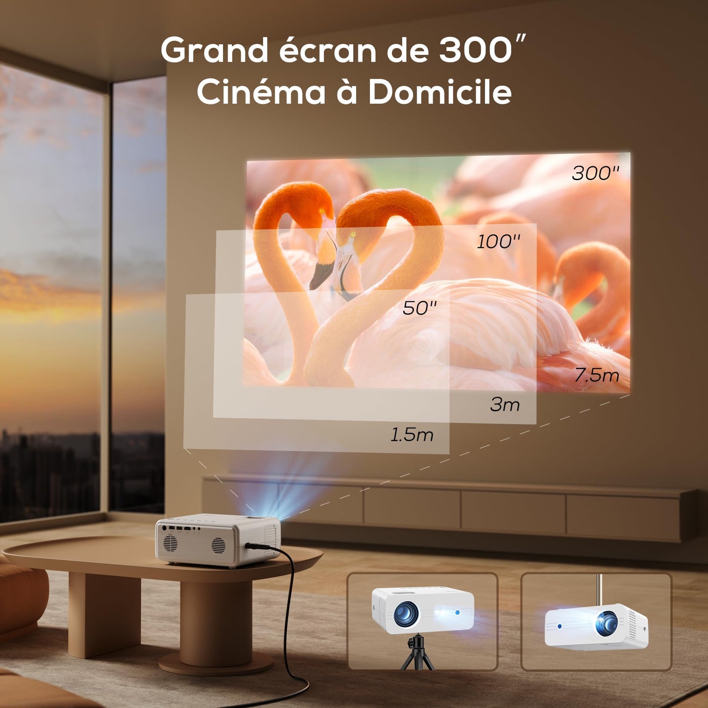 AKIYO Proyector 5G WiFi Bluetooth, 13000 Lux Con Trípode, 4K de Película Con 150000 Horas, 1080P Nativo Mini Para iOS/Android/PC/TV Stick/HDMI/AV/USB/PS5