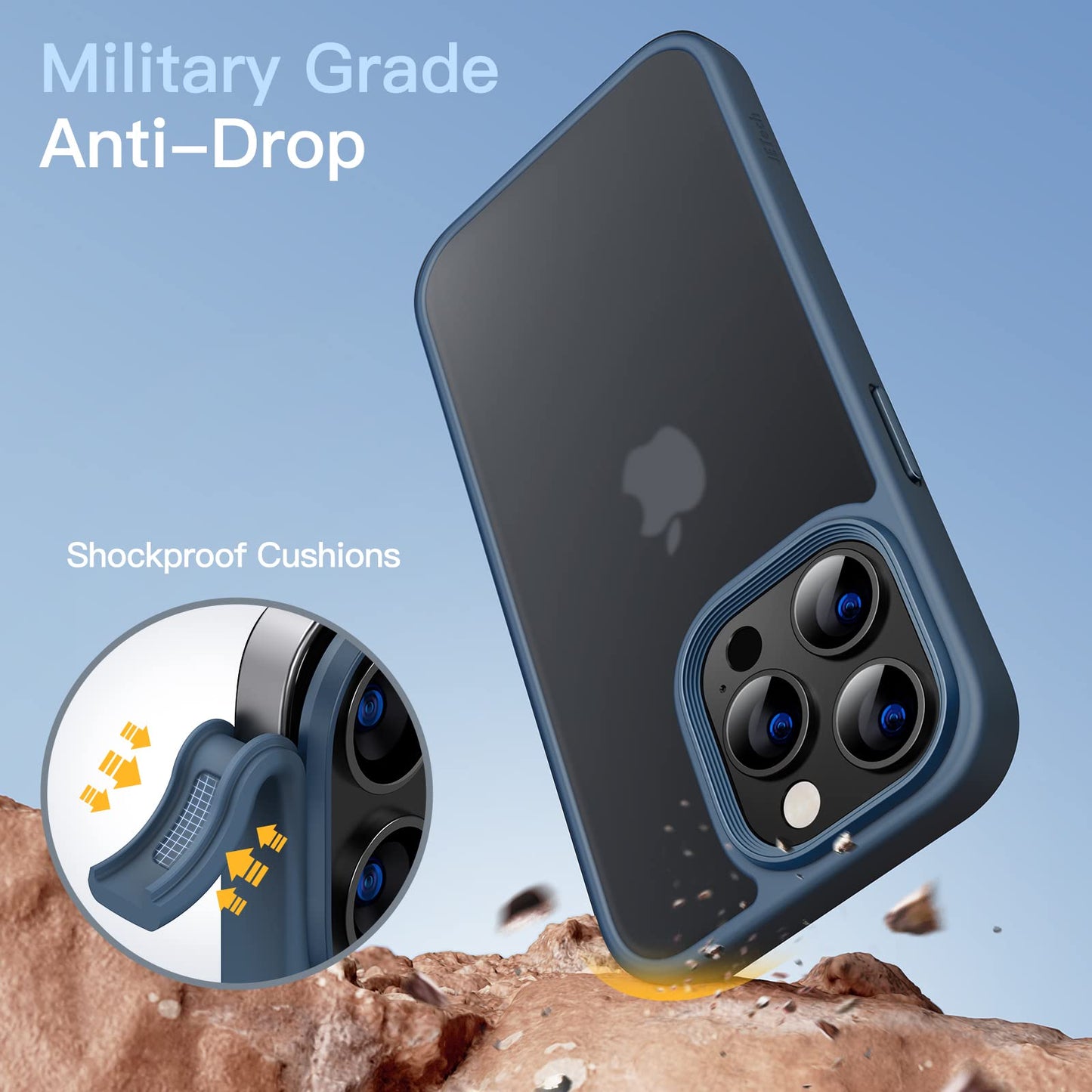 JETech Funda Mate para iPhone 13 Pro 6.1 Pulgadas, Protección contra Caídas Grado Militar Antigolpes, Carcasa Trasera Translúcida Esmerilada, Antihuellas (Azul Tormenta)