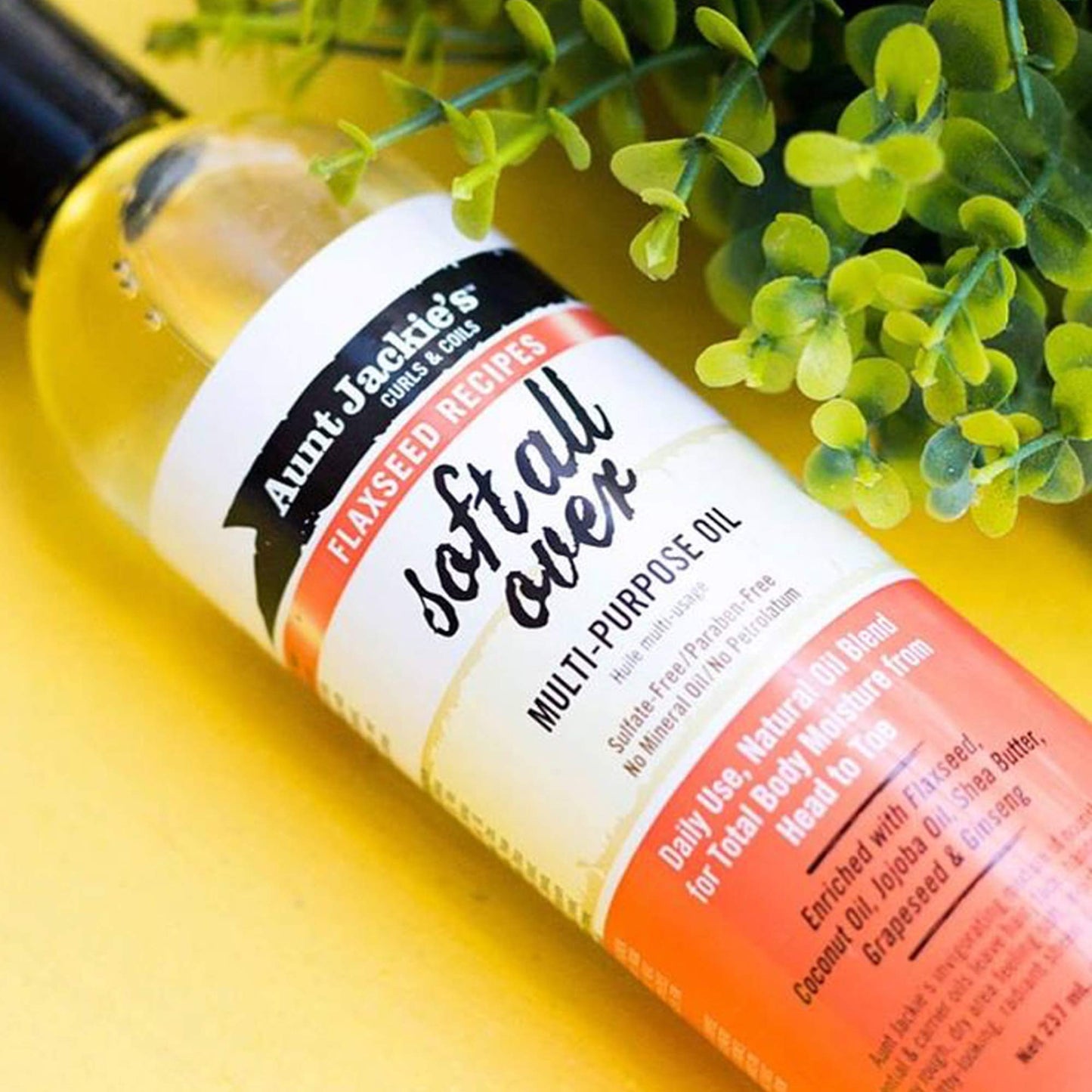 Aunt Jackie's Flaxseed Recipes Soft All Over, Multi-Use Oil for Hair and Body, Enriched with Flaxseed, Avocado, Coconut Oil and Marshmallow Root, 8 Ounce Bottle