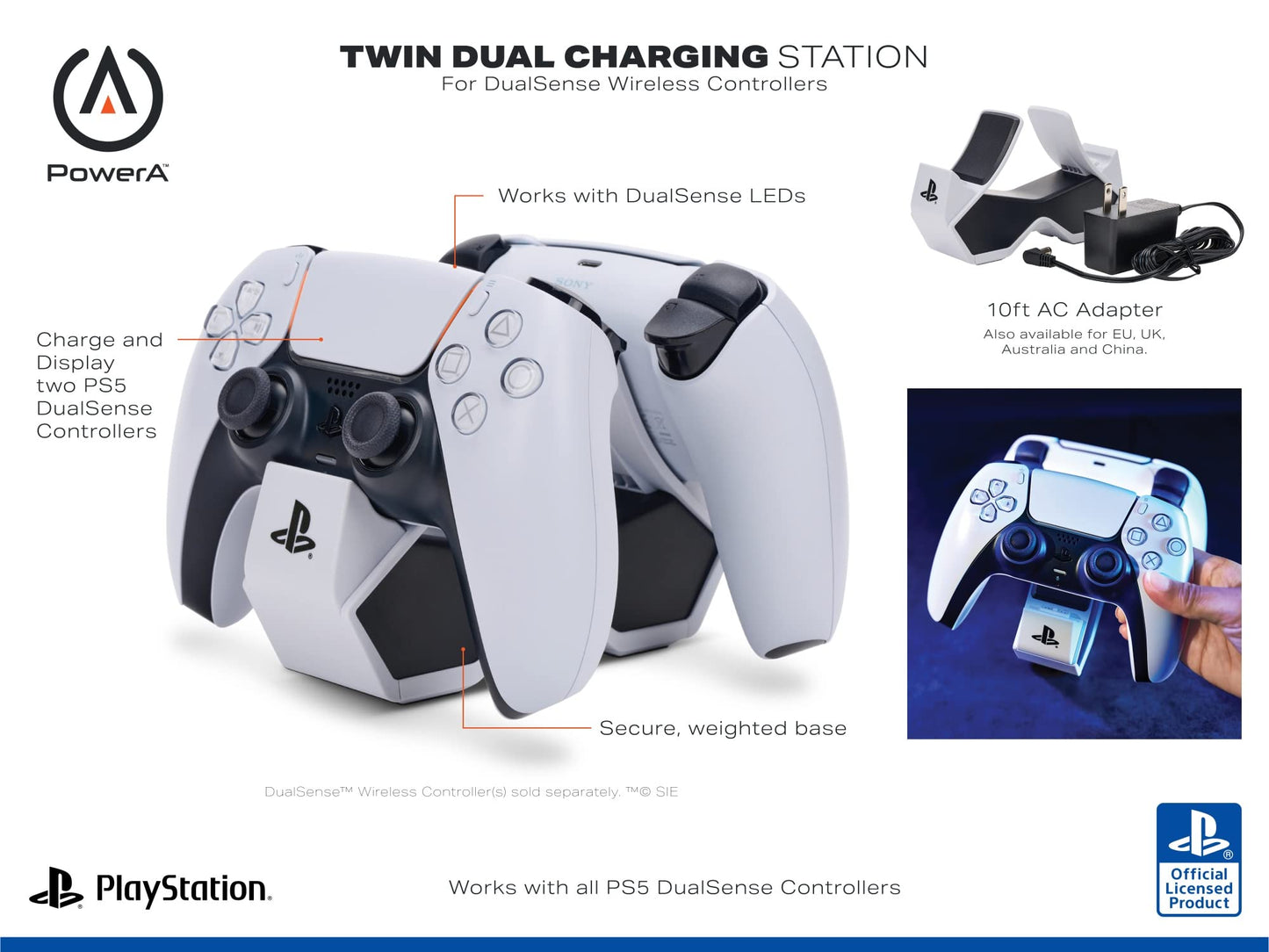 Estación de Carga Dual PowerA Blanco Twin Edition para Controles Inalámbricos Dualsense PlayStation 5
