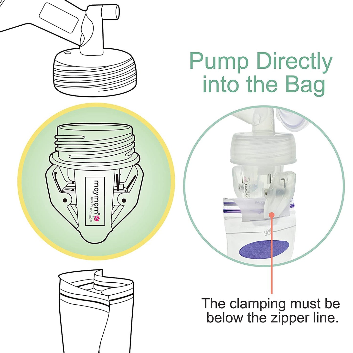 Adaptadores de Bolsas para Almacenamiento de Leche Materna Maymom Compatibles con Bombas Spectra S1, S2 y Avent Comfort Transparentes, Material Libre de BPA Seguros para Agua Hirviendo