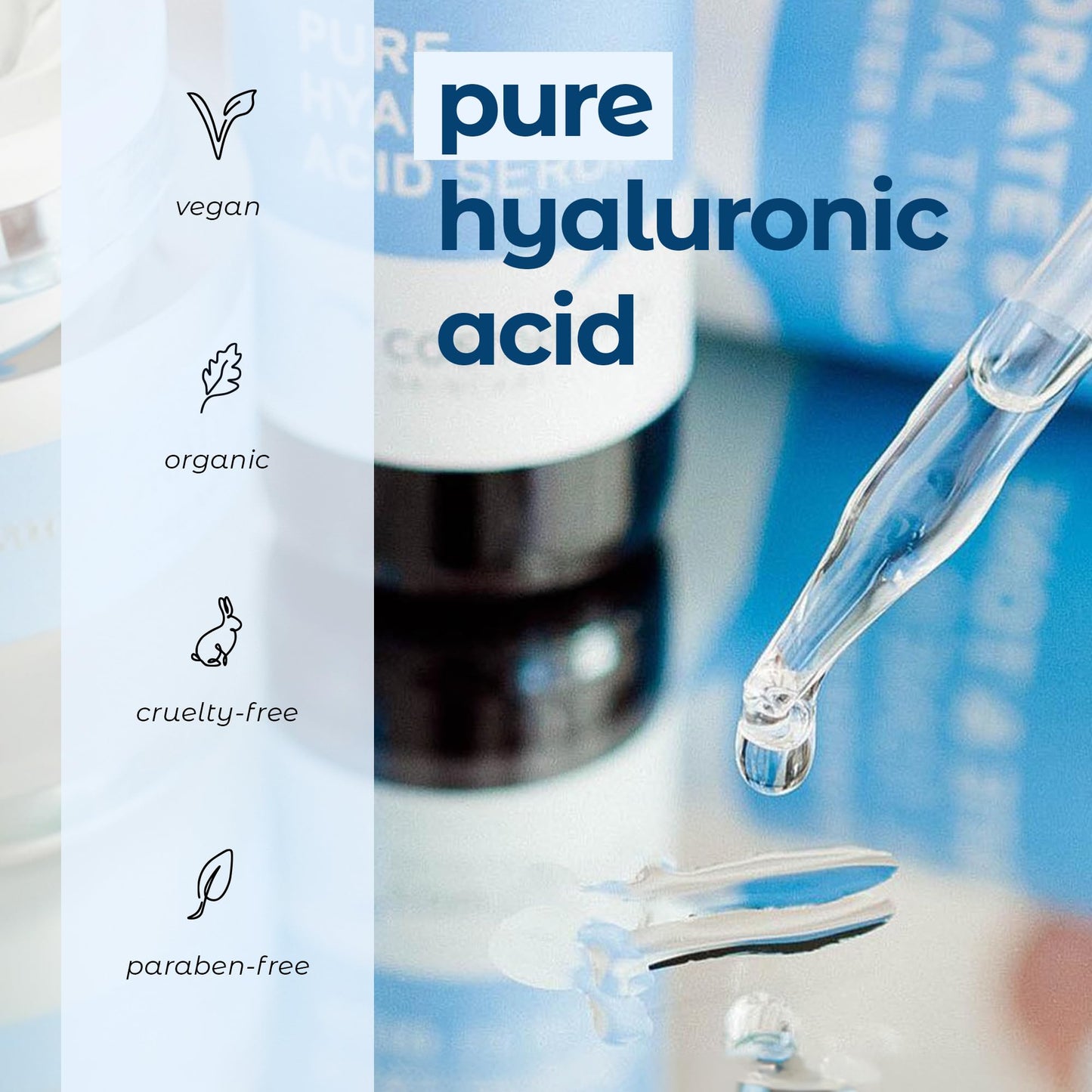 Cosmedica Skincare SUERO PURO DE ACIDO HIALURONICO 2 oz. Retiene su peso hasta 1000 veces en agua. Incrementa los niveles necesarios de humectación en la piel.