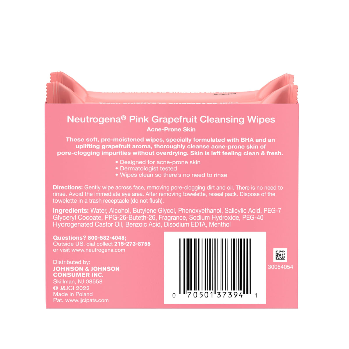 Neutrogena Twin Pack sin Aceite Limpiador Wipes, Pink Grapefruit