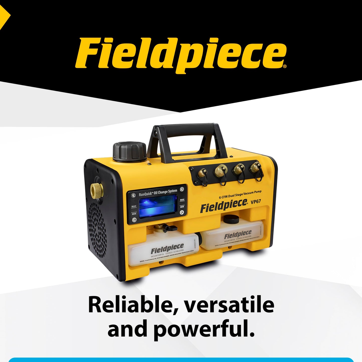 Fieldpiece VP67 - Bomba de aspiradora - 6 CFM, motor CC de 1/2 HP, sistema de cambio de aceite RunQuick - Portátil - Herramienta profesional HVAC - Compatible con A2L