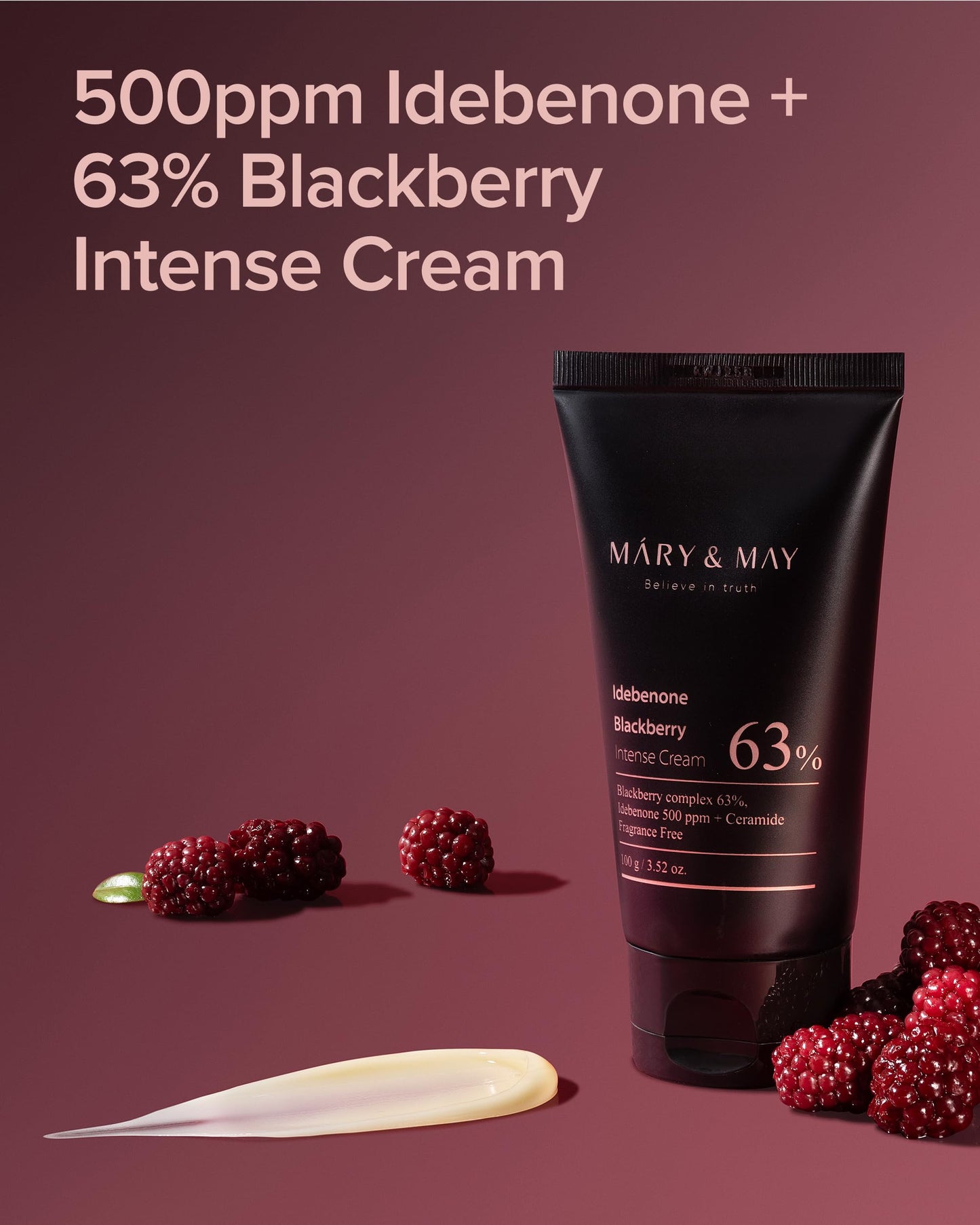 Mary&May-Crema hidratante intensa con idebenona y mora: humectante facial avanzado que fortalece la barrera cutánea con niacinamida, ceramida y ácido hialurónico