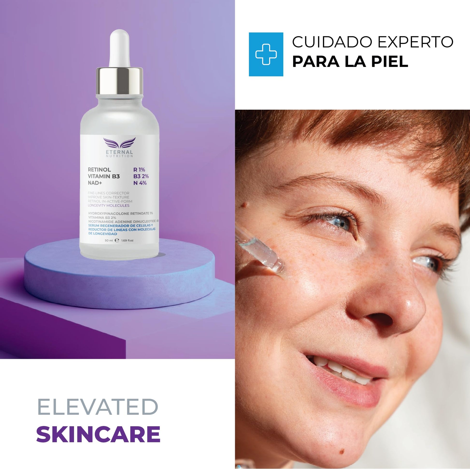 Serum RETINOL 1%, Vitamin B3 2%, NAD+ 4%. 50 ml. Suero Reductor de Líneas con Moléculas de Longevidad | Ingredientes Naturales | Skin Care | Piel Sana y Joven Uniforme | Textura Ligera | Para Todo Tipo de Piel by ETERNAL NUTRITION