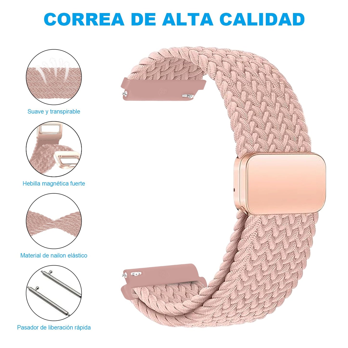Correa paraTejida Magnética Samsung Galaxy WatchWatch , para Samsung Galaxy7 6 5 4 40 mm 44 mm, Galaxy Watch (42 mm), Galaxy Watch Active 2 (40 mm), 20mm Correa Correa de Nailon Elástica Ajustable