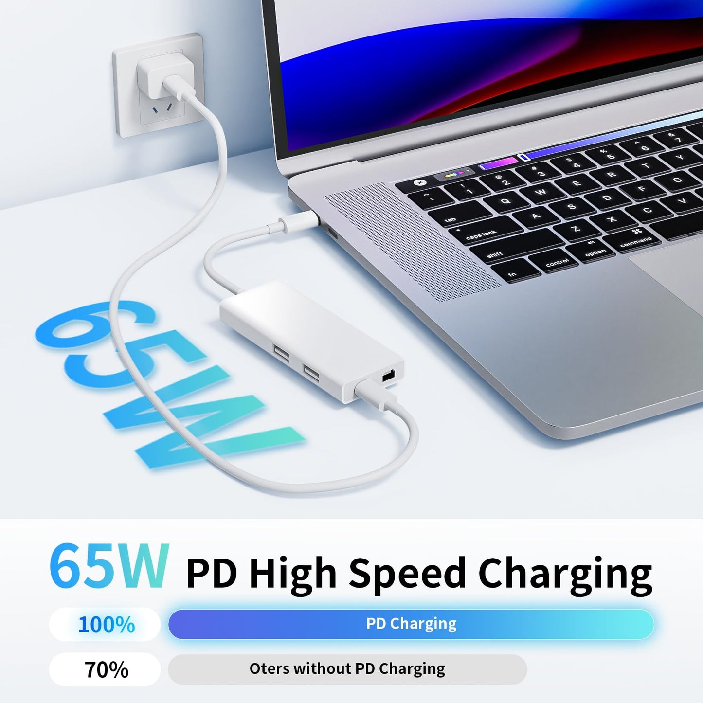 Adaptador USB C a Mini DisplayPort 4K a 60Hz con Puerto de Carga PD de 65 W y 2 Puertos USB 2.0