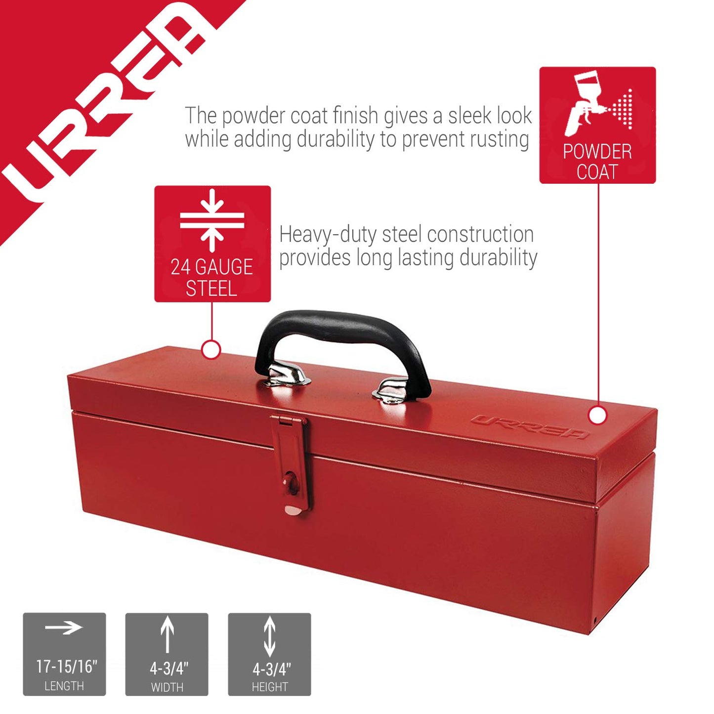 Caja Metálica Usos Múltiples Urrea Rojo 17 x 4 x 4 Pulgadas