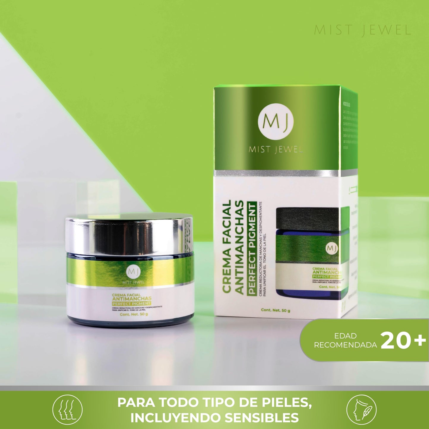 MIST JEWEL | Crema reductora de pigmentacion aclaradora para manchas faciales en la piel, antimanchas adicionado con ácido Glicólico y Salicílico para unificar el tono y reducir hiperpigmentación 50g