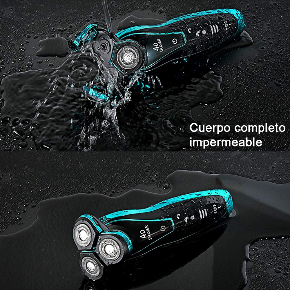 Afeitadora Eléctrica,Rasuradora Recargable Eléctrica para Hombre Rotativa,Afeitadora Recargable Multifuncional Rotativa con Cuchillo de Barba Tres en Uno Recortadora de Melena (Azul)