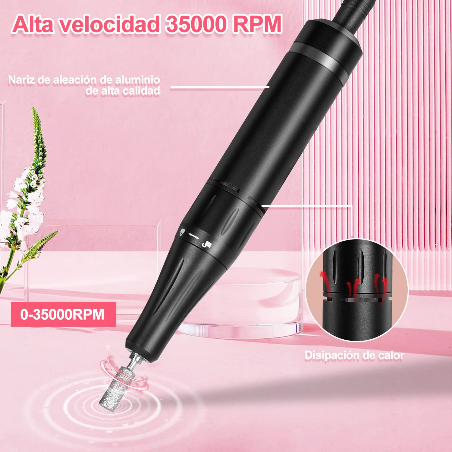 Pulidor de Uñas Eléctrico 35000 rpm | Kit Profesional con 6 Accesorios