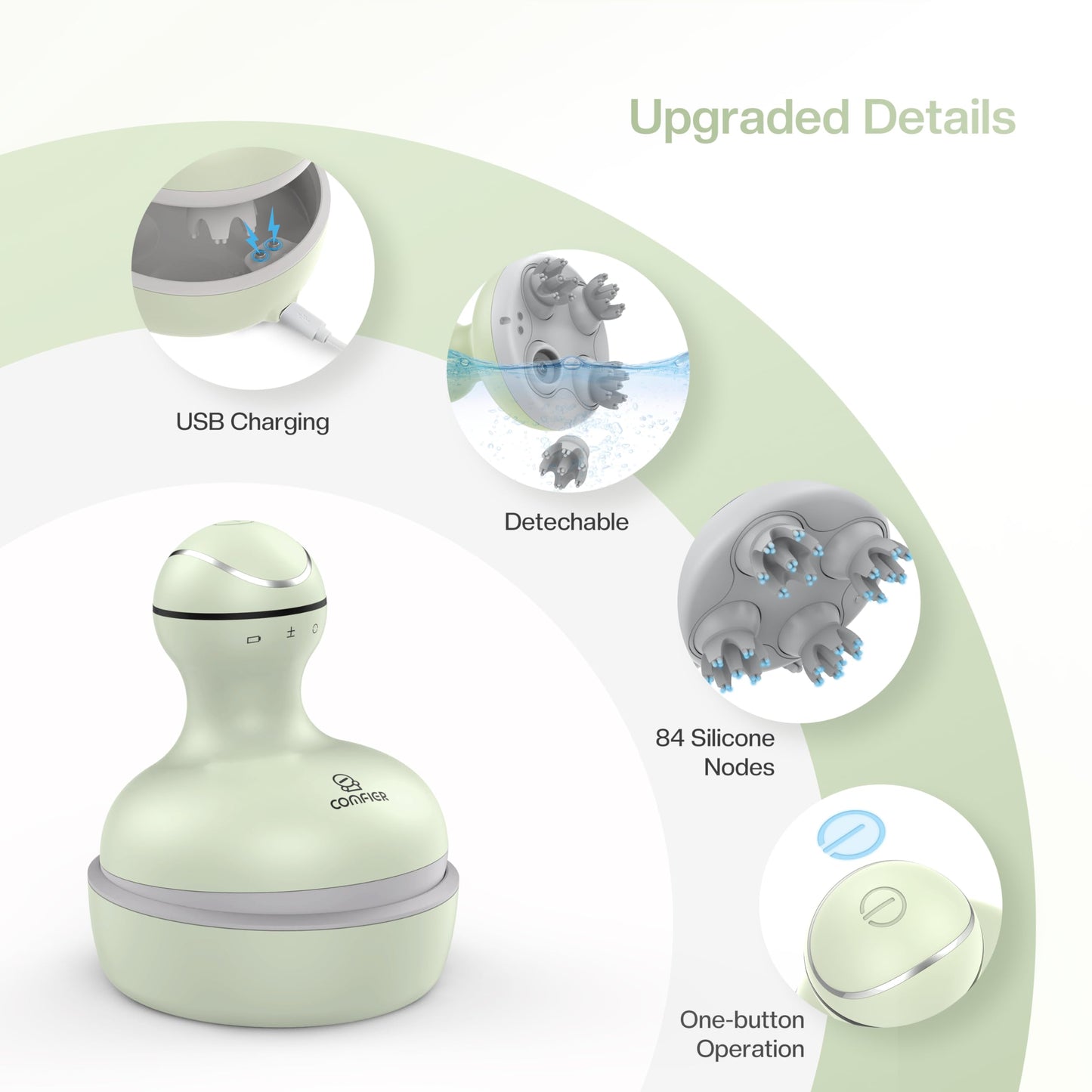 COMFIER Masajeador De Cuero Cabelludo, Rascador De Cabeza Eléctrico, Masajeador De Cabeza Portátil Para El Crecimiento Del Cabello Con 84 Nodos De Masaje De Silicona, Masajeador Dog&Cat, Rec