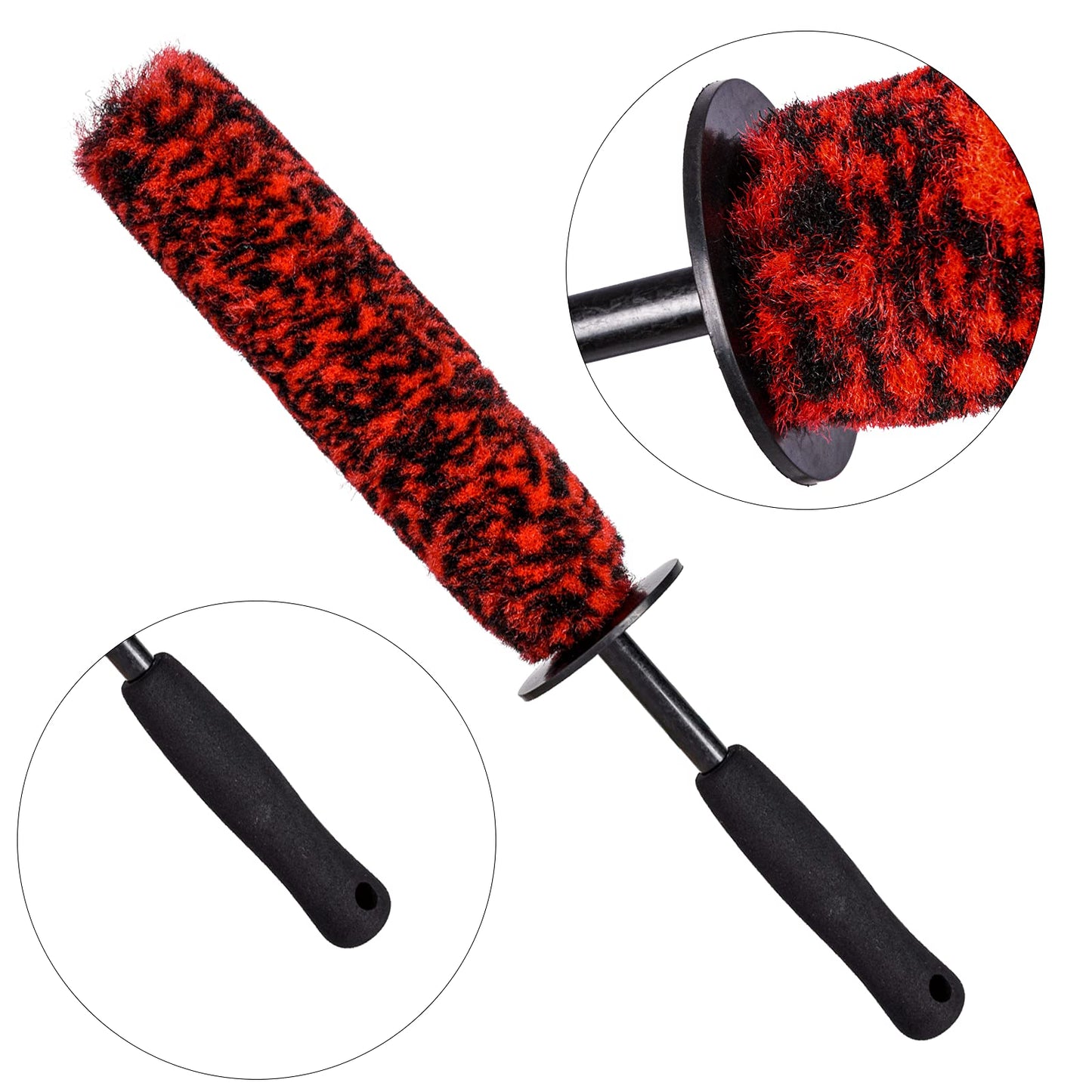bzczh - Juego de 3 cepillos suaves para ruedas de limpieza, 1 cepillo para polvo sintético suave para llantas de coche, 1 cepillo para polvo de limpieza de mango largo y 1 cepillo para polvo de detalles de coche, rueda sucia limpia..