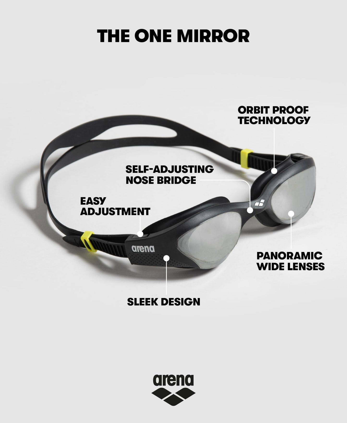 Arena The One - anteojos de natación para jóvenes y Adultos, Plateado/Negro/Negro, espejadas