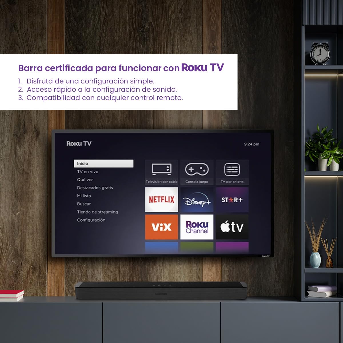 Select Sound Barra de Sonido Bluetooth 32" Compatible con Roku TV, 25W, Panel Táctil, HDMI, USB, Control Remoto