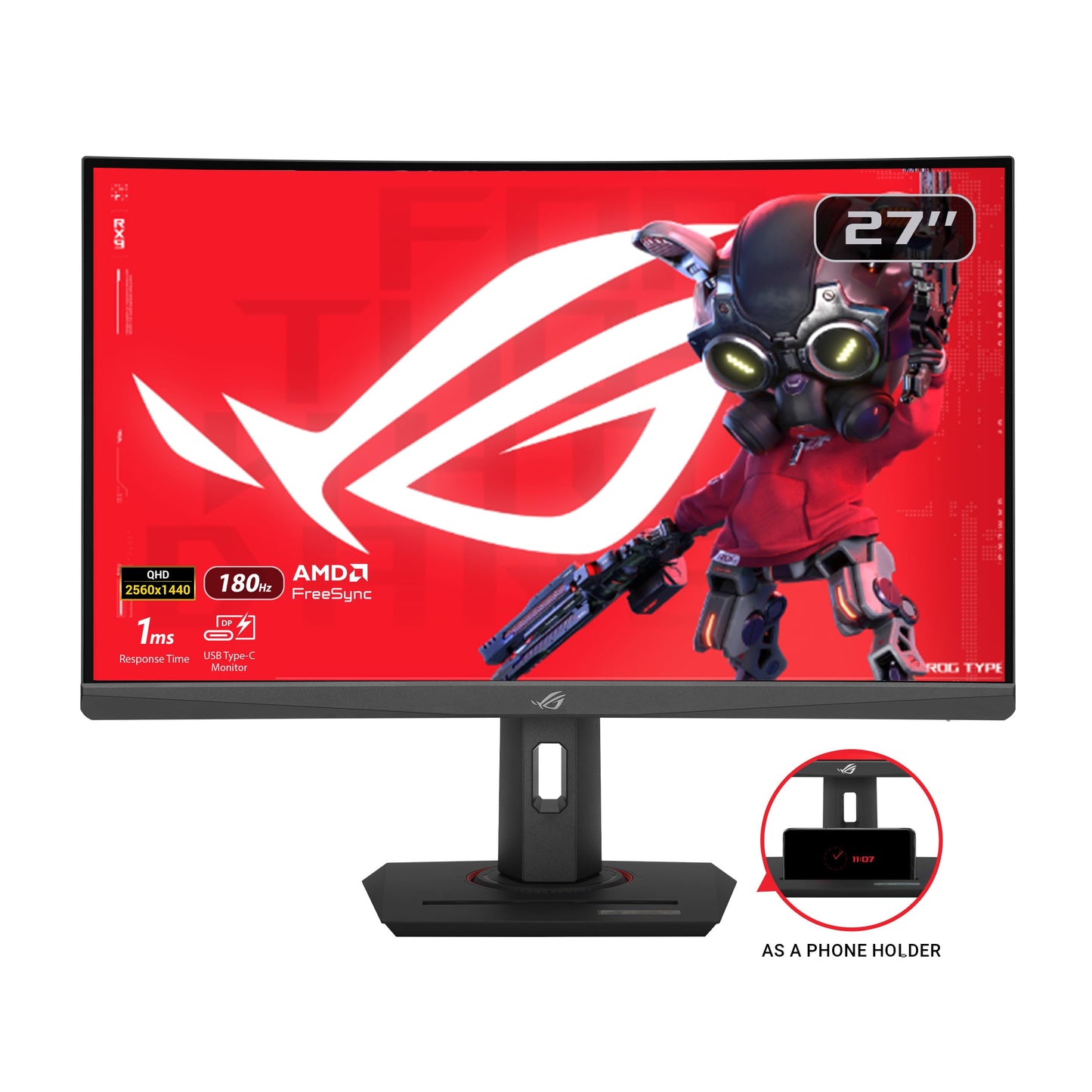 ASUS Monitor Gamer ROG Strix XG27WCS USB Type-C: 27 Pulgadas, 2560 x 1440, Curvo, 180 Hz, 1 ms (GTG), VA rápido, Extreme Low Motion Blur Sync