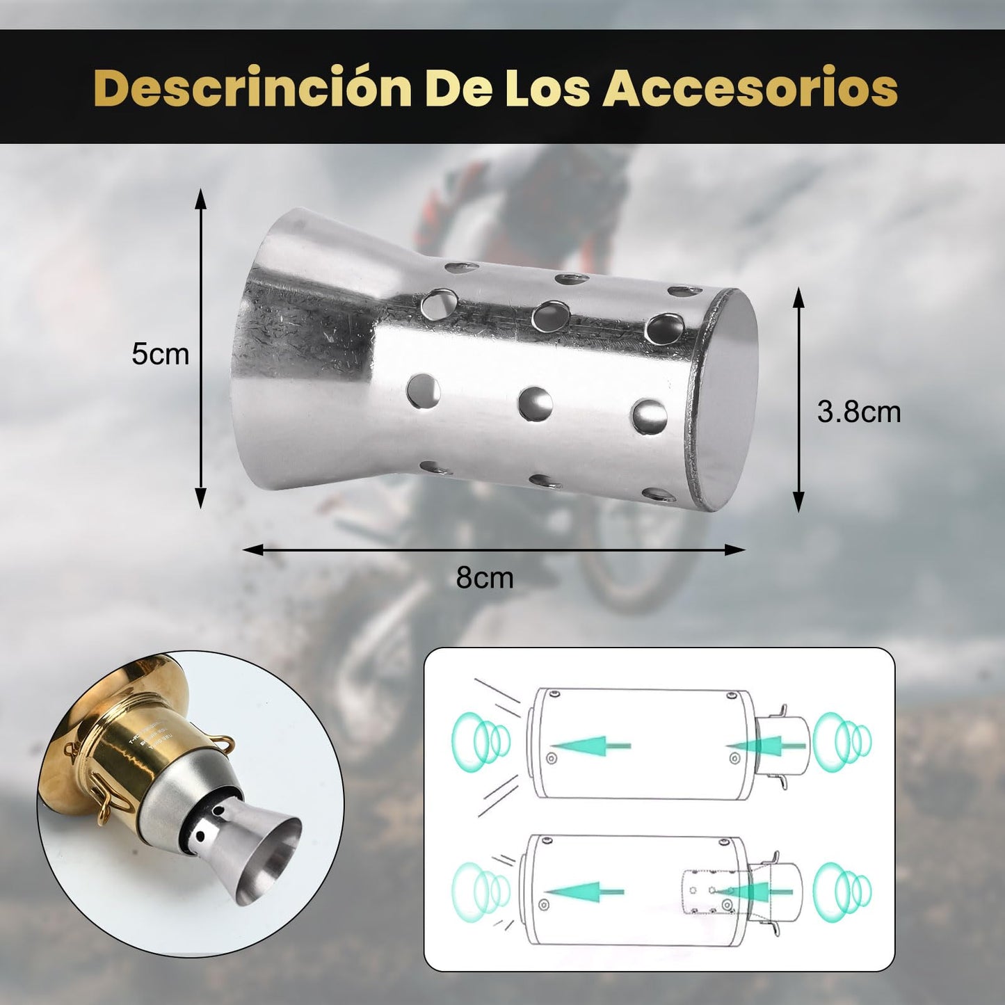 Kayoosi Escape de Moto Gold, Tubos de Silenciador de Escape Universal de 51mm, Tubo de Escape de Acero Inoxidable para Motos, Street Bikes, Dirt Bikes, Atvs Y Más, Scooters (Dorado)