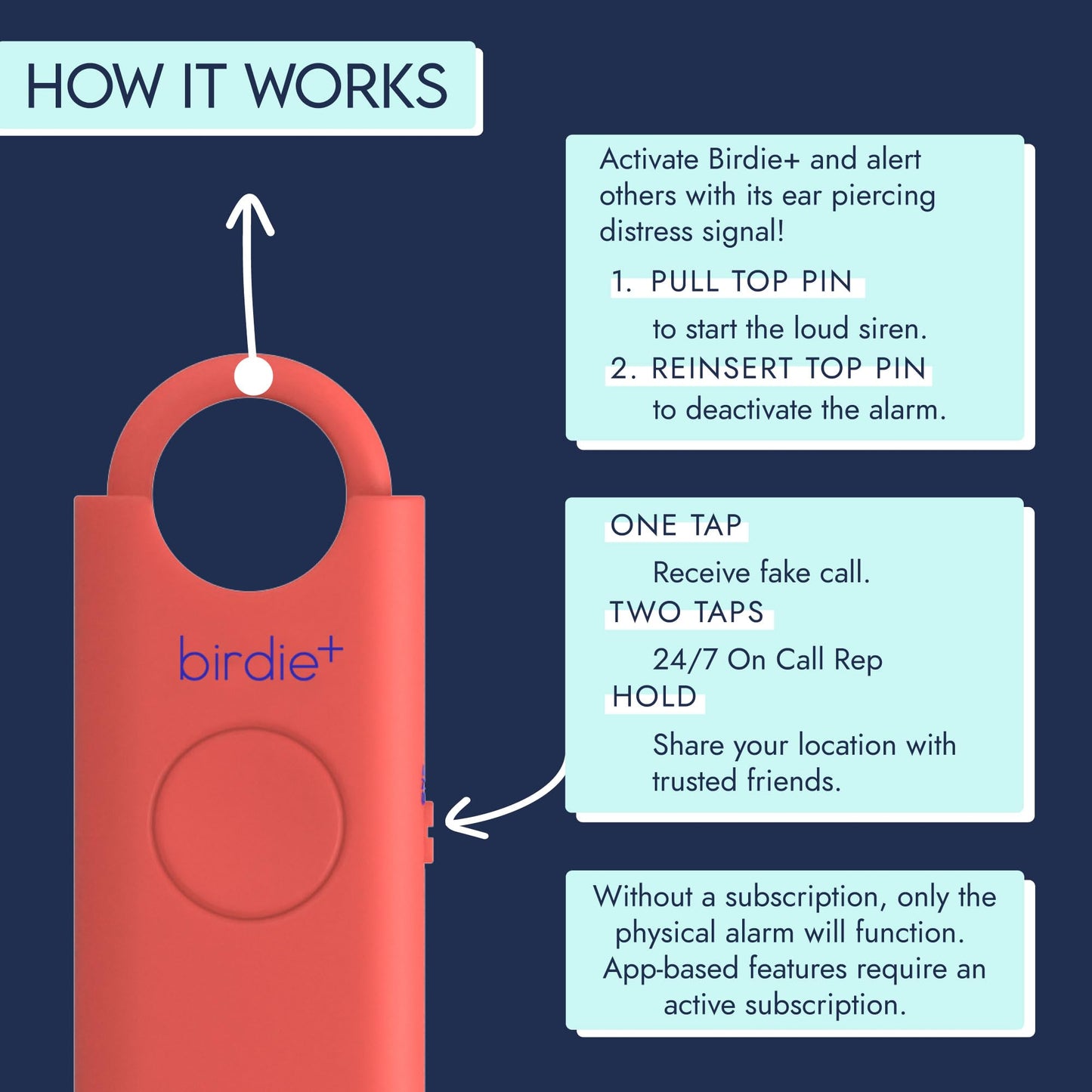 Alarma de Seguridad Personal Inteligente She's Birdie Rosa con Sirena Fuerte y Conexión Bluetooth para Mujer