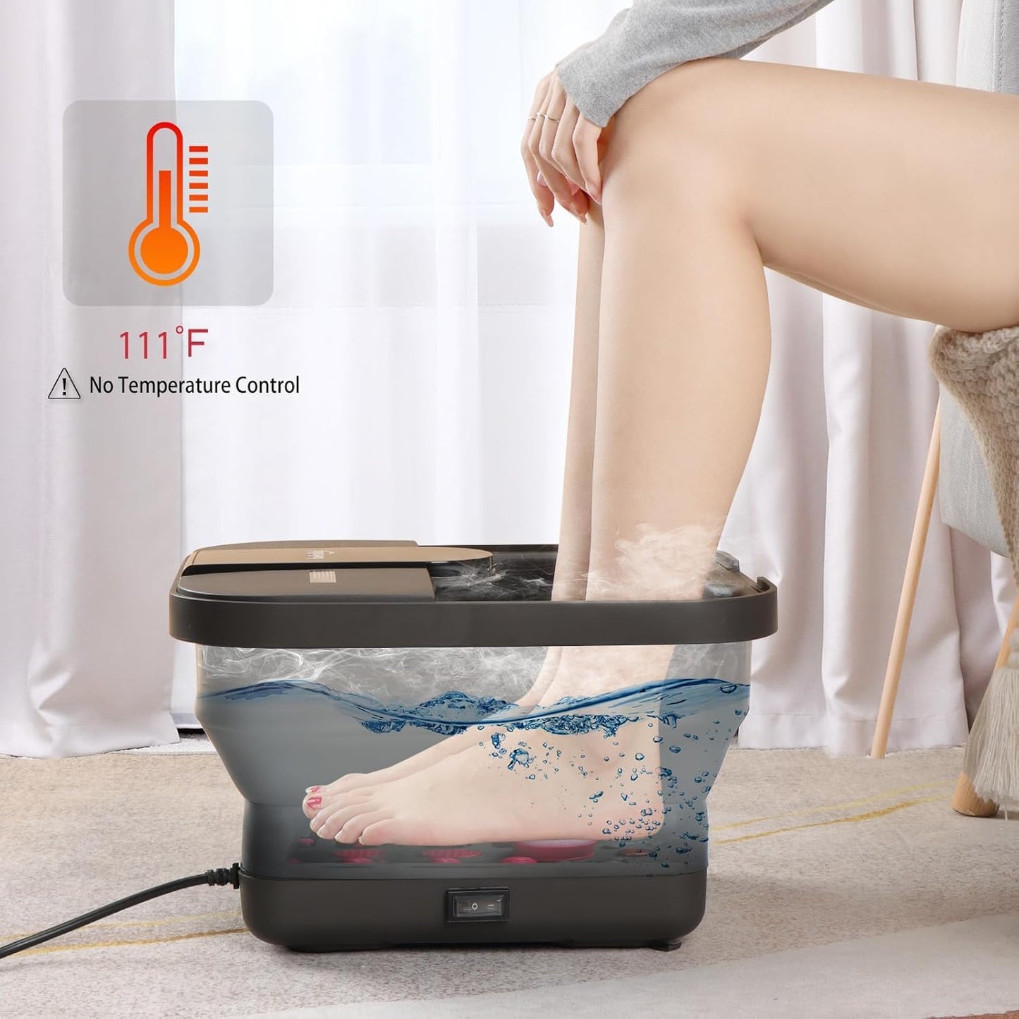 Beinilai Baño De Pies Plegable Con Calor, Burbujas, Rodillos De Masaje, Baño De Pies Con Aceite De Árbol De Té Y Sal De Epsom, Lima De Pies Para Pedicura, Luz Roja, Piedra Pómez Extraíble, Spa Para Pi