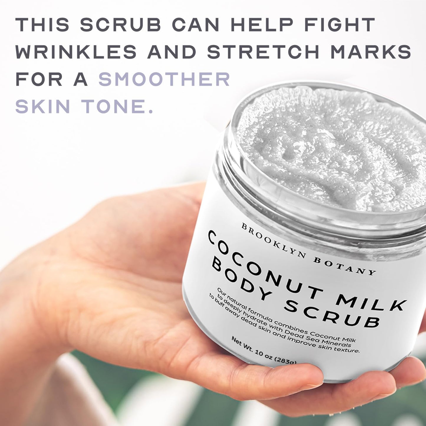 Brooklyn Botany - Exfoliante corporal con leche de coco, 100% natural, anticelulítico, exfoliante corporal con sal del Mar Muerto y aceites esenciales, 10 onzas