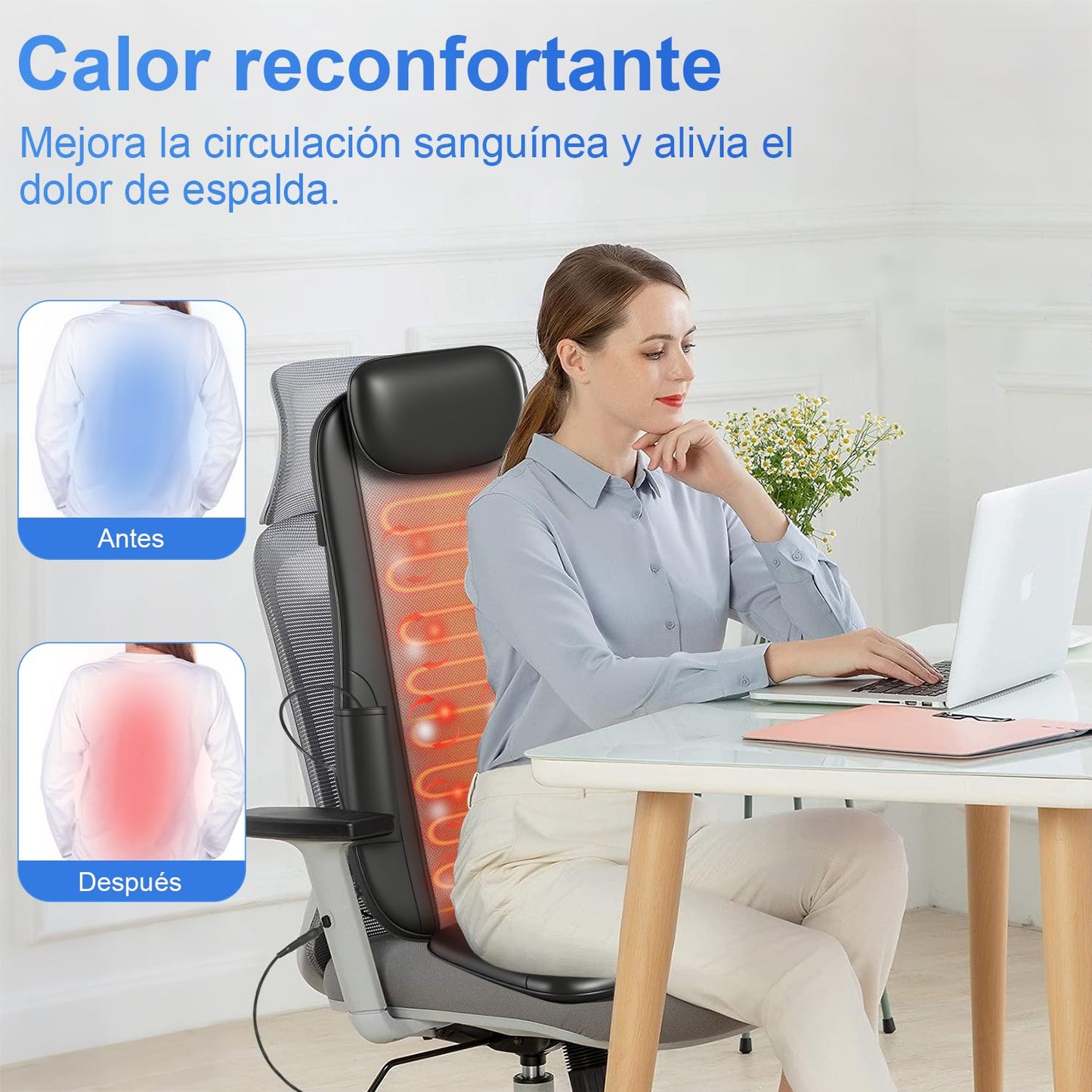 Shiatsu Cojín Muja Masajeador de Espalda y Cuello con Calor, Tapete Masajeador Cuerpo Completo con Ajuste de Altura, Masaje de Amasamiento, Acupresión o Rodamiento, Elimina la Fatiga y Alivia el Dolor