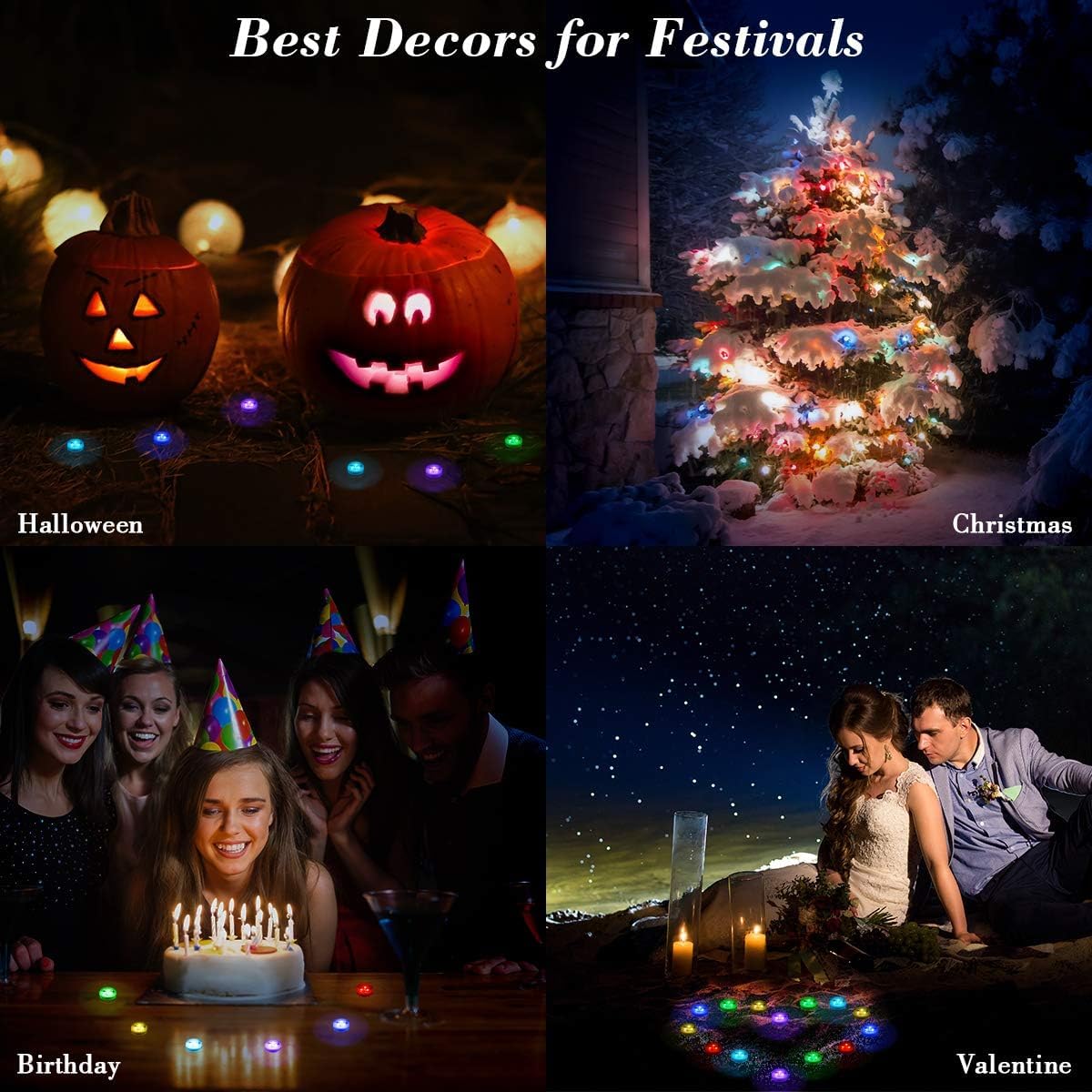 Luces LED sumergibles con control remoto, mini velas redondas de 1.5 pulgadas que funcionan con pilas, impermeables, sin llama, luces de té, blanco cálido RGB para fiestas en casa, eventos, farol,