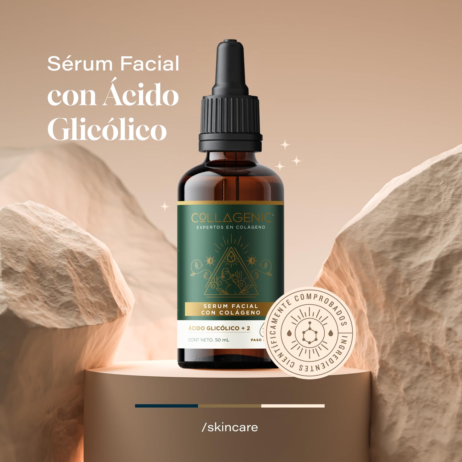 Collagenic | Serum Peeling Facial 2 en 1| Acido glicólico y Colágeno Hidrolizado 50 ml | Serum Facial facial y cuello| Suero facial y contorno de ojos con peeling facial