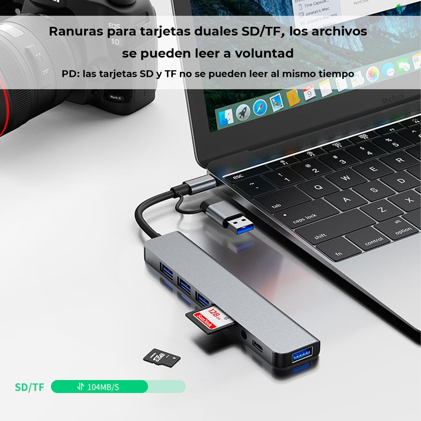 Adaptador USB C Multipuerto WULAR Gris con 8 en 1 para MacBook Air/Pro iPad Surface Chromebook
