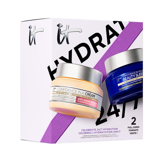 IT Cosmetics Confidence In A Cream, Set de Cremas Celebrate 24/7 Hydration Kit Confidence In A Cream 60 ml + Confidence In Your Beauty Sleep 60 ml, Para Hidratar y Rejuvenecer Tu Piel de Día y Noche, 2 Piezas