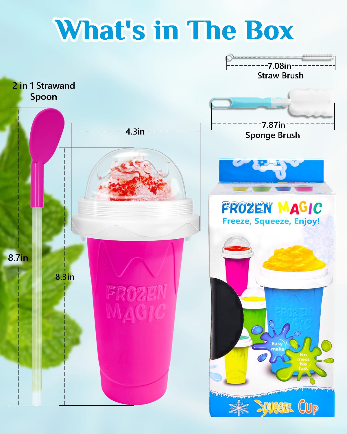 Vaso para granizados, vasos mágicos para hacer granizados, vaso portátil para jugos, leche y helado, de sílice de doble capa con tapa y pajita para niños, amigos y familiares (rosa)