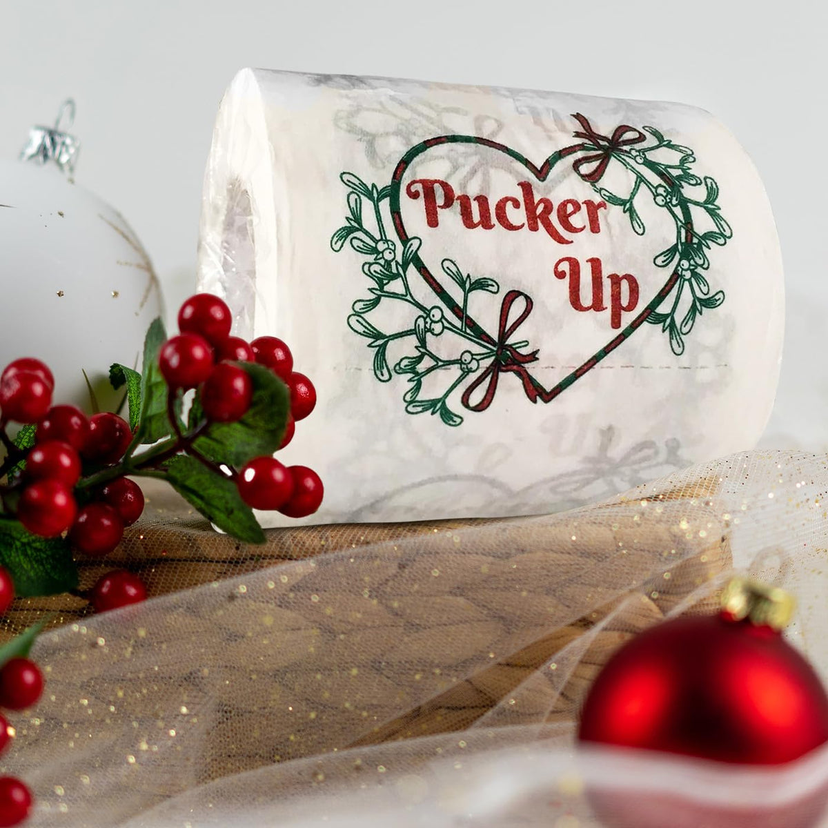 Papel Higiénico Pucker Up Mistletoe Festivo y Divertido para Navidad