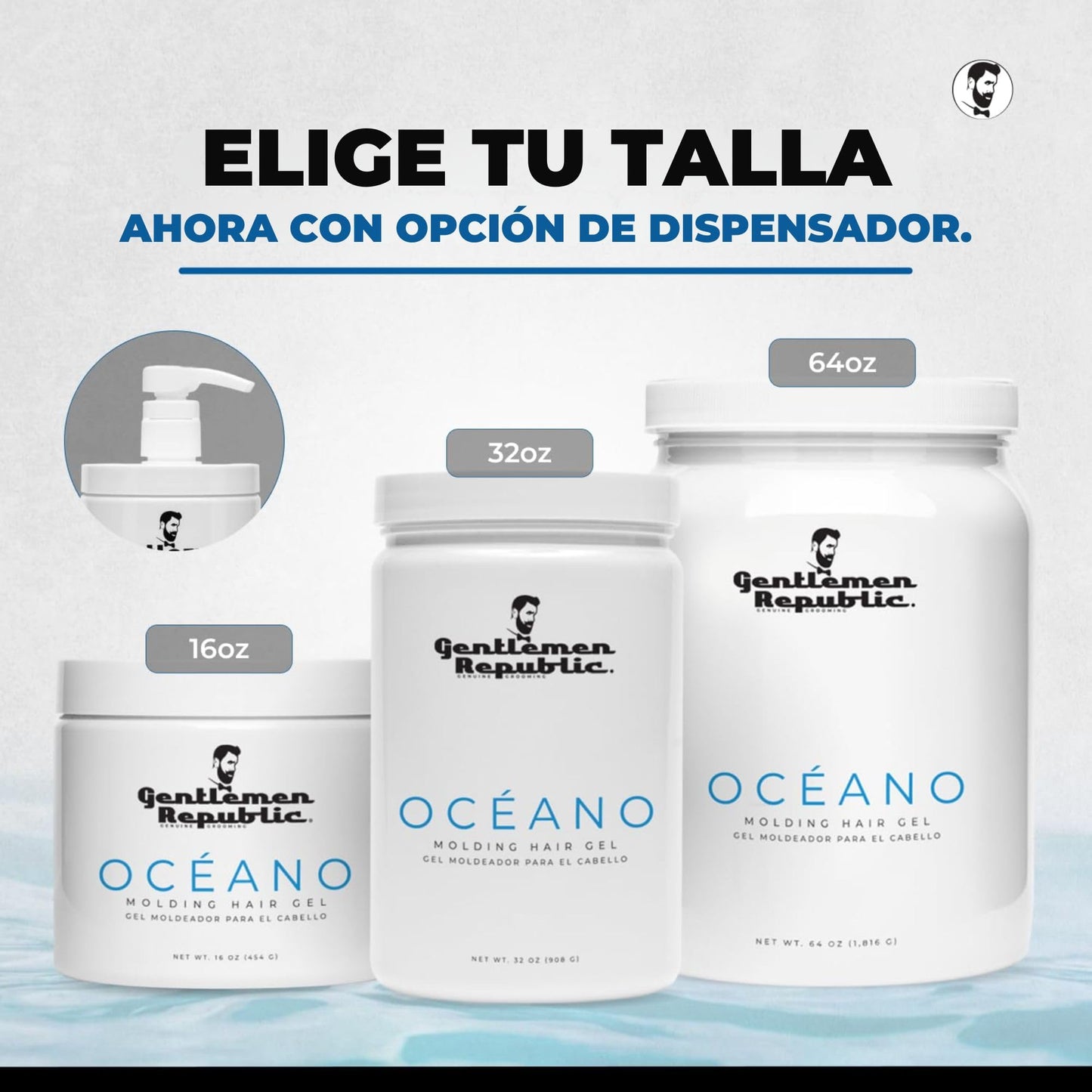 Gentlemen Republic Genuine Grooming Gentlemen Republic - Gel Oceano de 32 Oz con Bomba, Fijaci?n Fuerte y Alto Brillo para Todo Tipo de Cabello, 100% Libre de Alcohol y F?cil de Aplicar, F?rmula Profe
