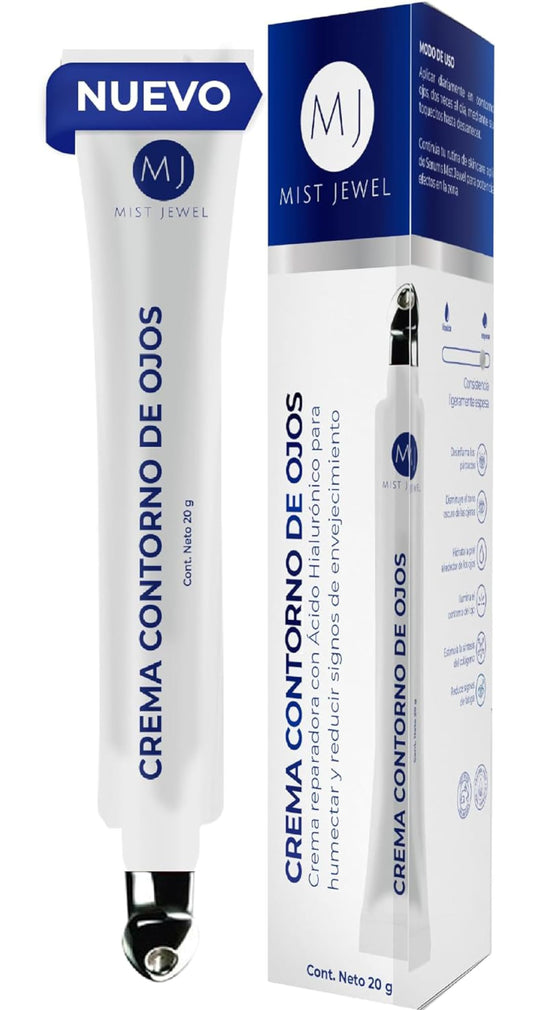 MIST JEWEL | Crema para contorno de ojos, arrugas, bolsas y ojeras obscuras | Con cafeína, Ácido hialurónico y esferas hidratantes 20g