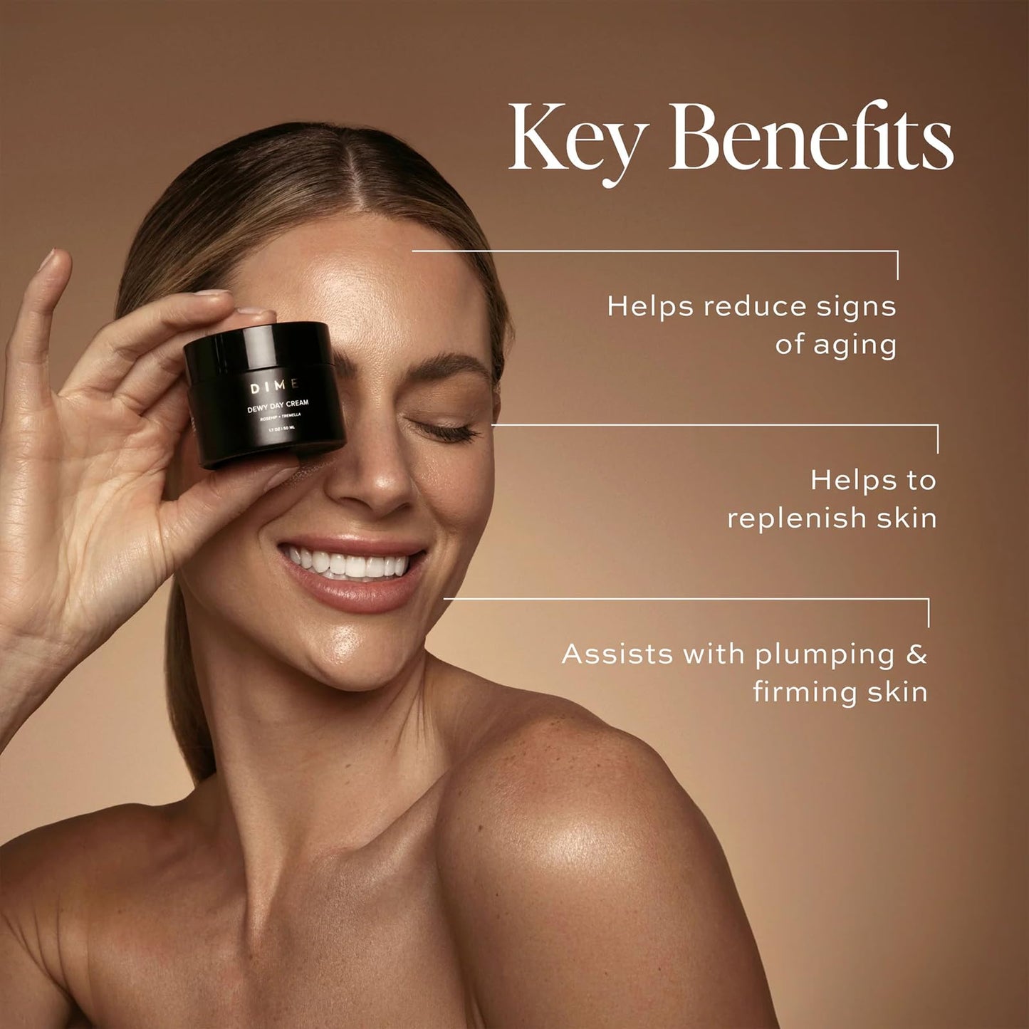Dime Beauty Dewy Day Cream, Light moisturizer with Rosehip and Tremella Promoting Collagen and Elastin Growth, 1 Count