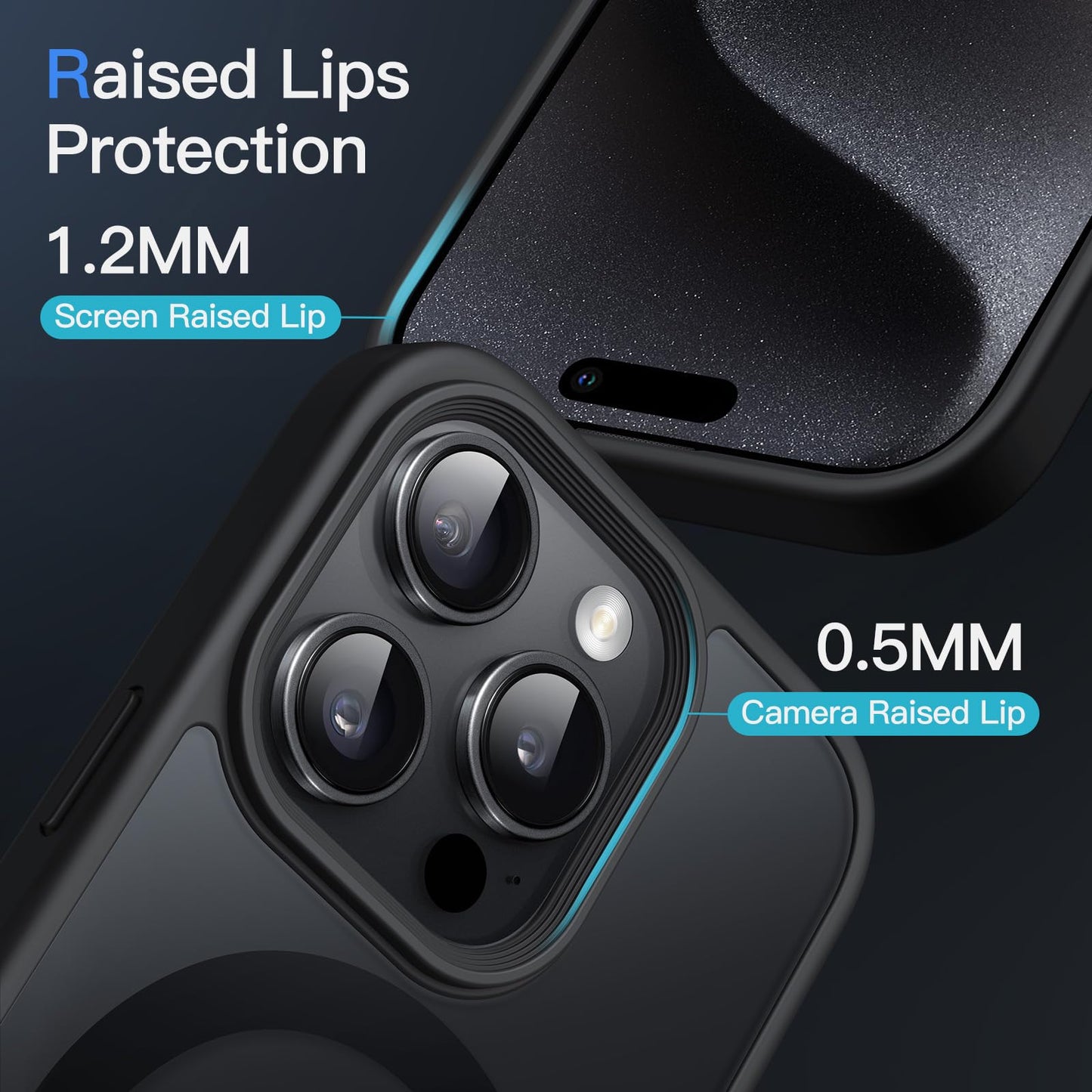 JETech Funda Magnética para iPhone 15 Pro 6.1 Pulgadas Compatible con MagSafe, Carcasa Translúcida Mate Trasera Fina Antigolpes (Negro)
