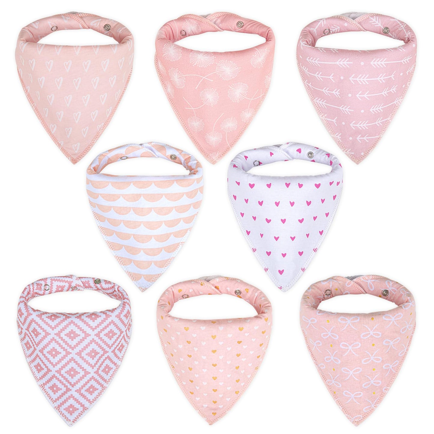 Baberos Impermeables Termichy Rosa Claro para Niño, 8 Piezas Algodón para Dentición y Alimentación