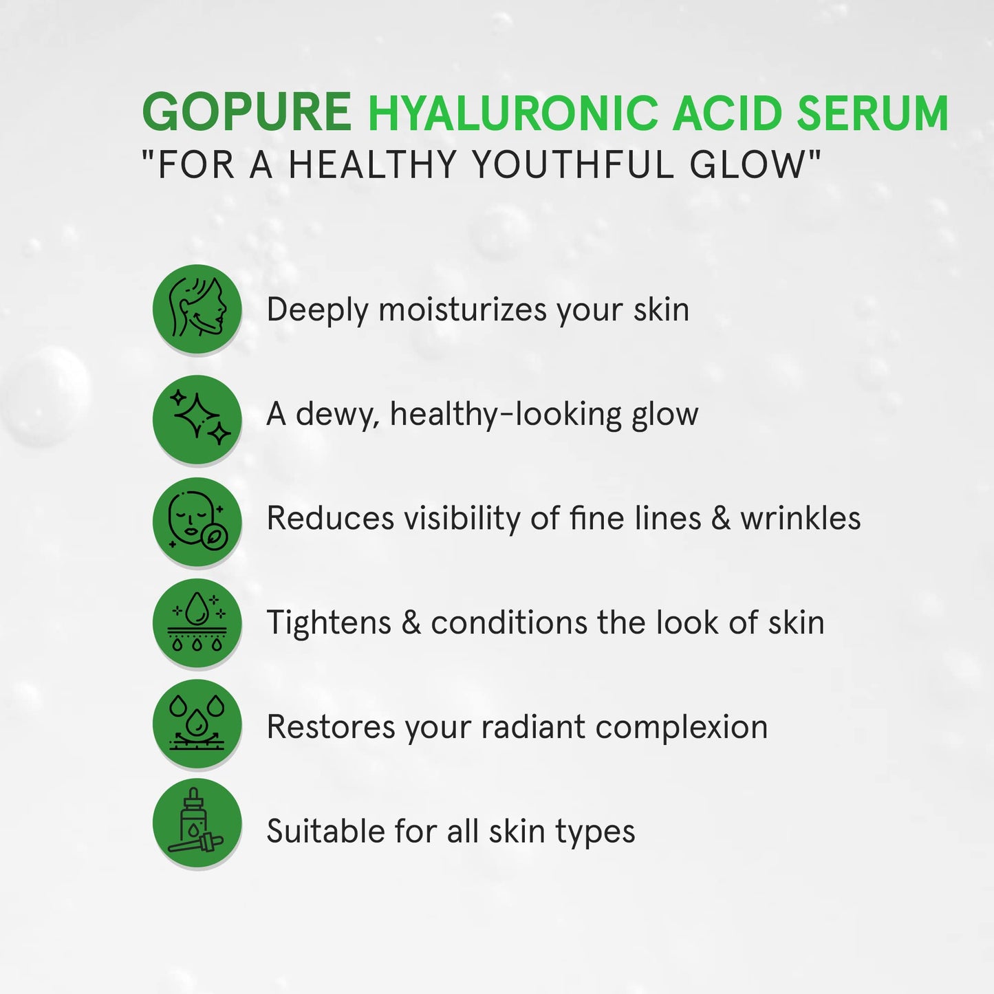 goPure Hyaluronic Acid Serum with Vitamin C, Green Tea & Vitamin E - Hydrating Anti Aging Serum - Hydrates & Plumps the Skin - Dry Skin, Fine Lines, Wrinkles - 1oz