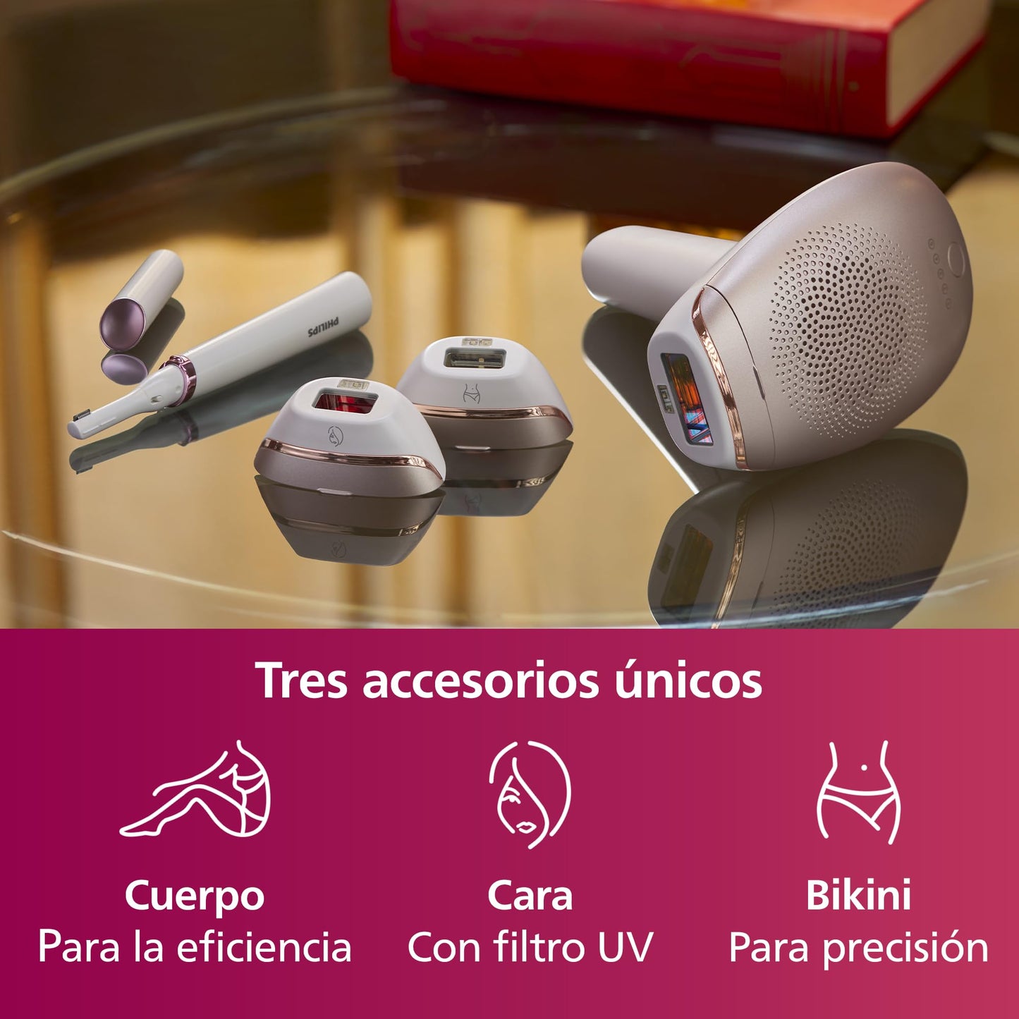 Depiladora Luz Pulsada IPL Philips Lumea Series 7000 Blanco con Lápiz Recortador Compacto y 3 Accesorios para Cuerpo, Cara y Bikini