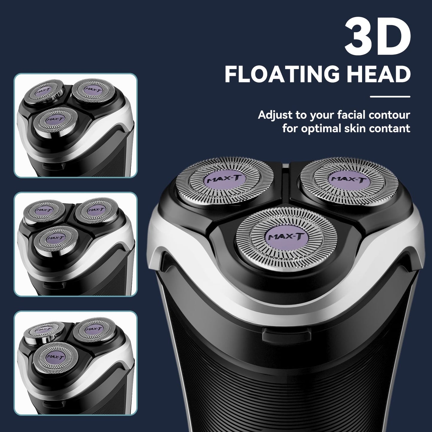Max-Tcare Men's Electric Shaver - 3D Rotary Shaver Electric Razor for Men with Pop-up Beard Trimmer Wet and Dry Corded and Cordless Painless Rechargeable